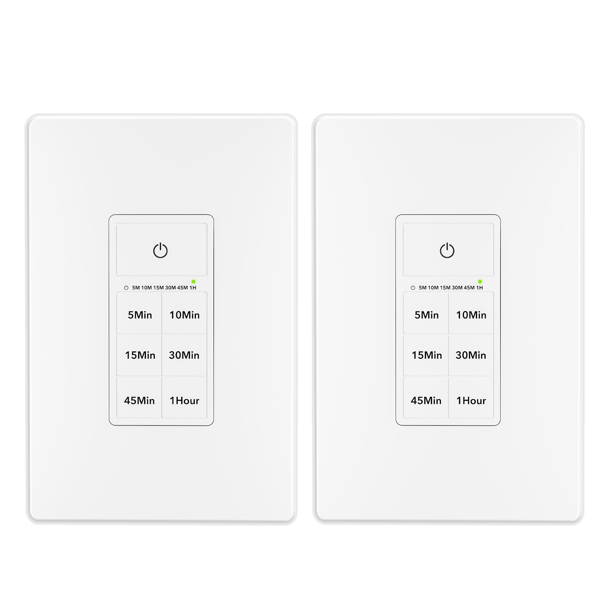 BN-LINK Digital Countdown Timer Switch for Exhaust Fan & Bathroom Light - 5/10/15/30/45/60 Minute Settings, Neutral Wire Required, Includes Free Wall Plate (White, 2-Pack) - Perfect for Bathrooms, Kitchens & Home Ventilation Systems