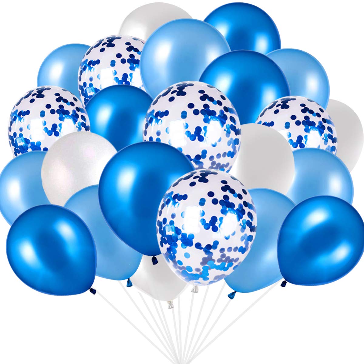 90-Pack Blue & White Latex Balloons with Confetti - Hen Party, Wedding, Baby Shower, Birthday Party Decorations - Perfect for Ceiling Decor, Photo Backdrops & Celebration Centerpieces
