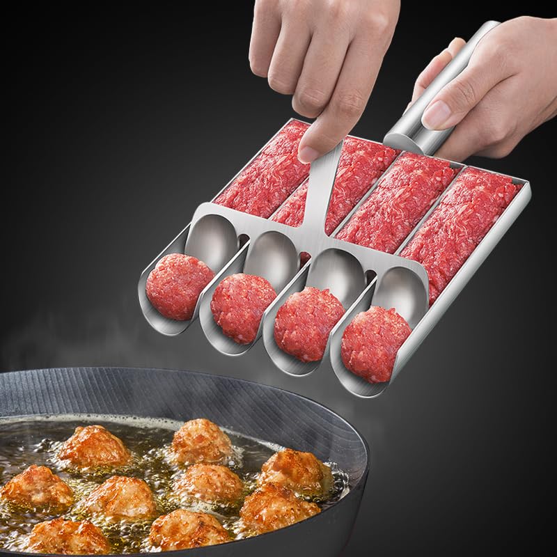 Premium 304 Stainless Steel Meatball Maker Tool - Non-Stick Quadruple Meatball Scoop for Easy Cooking & Baking | Perfect for Homemade Italian Meatballs, Meal Prep & Party Appetizers