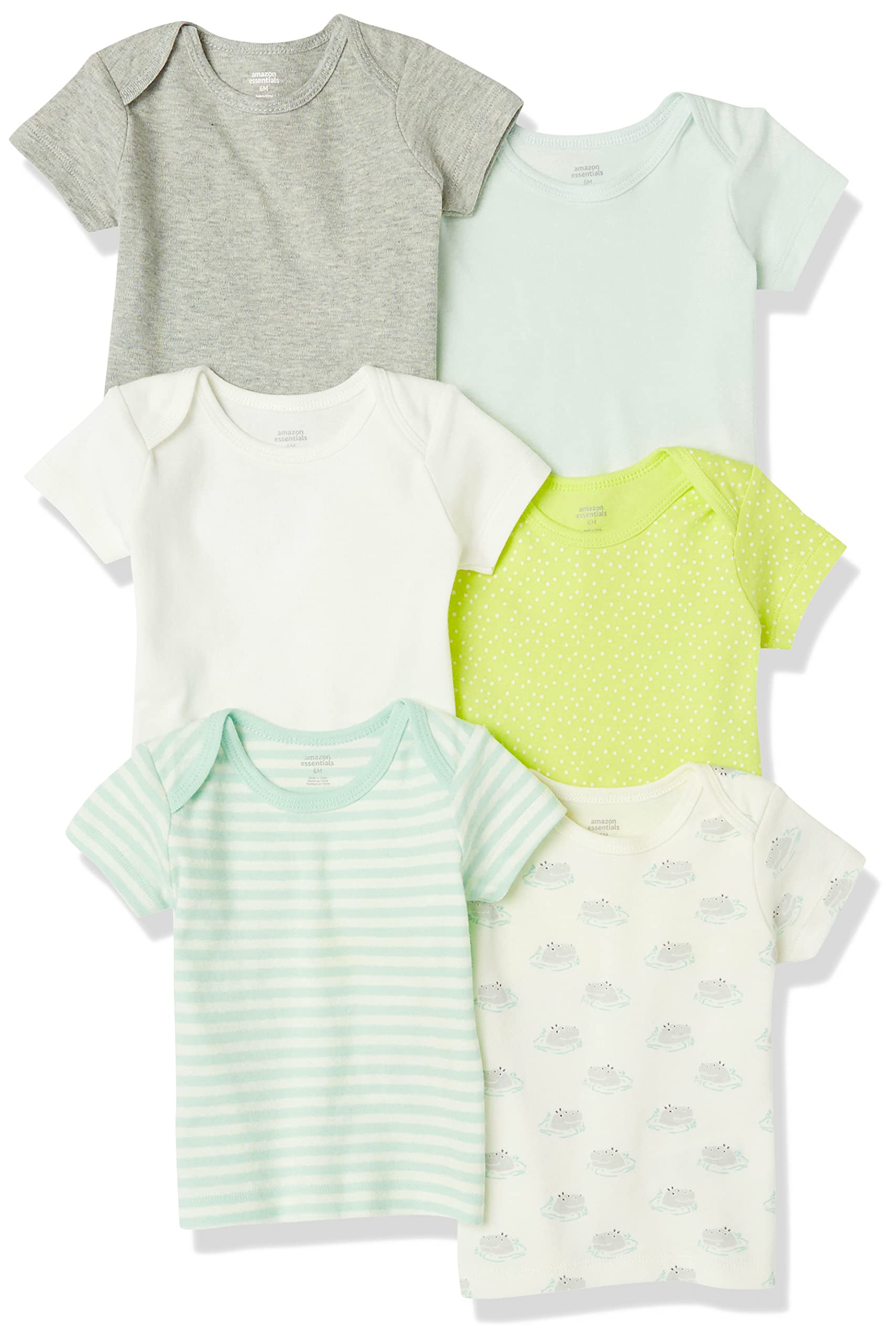 Amazon Essentials Unisex Baby Lap-Shoulder Tee Shirts - 6 Pack | Soft Cotton Onesies for Newborns & Infants | Perfect for Everyday Wear, Playtime & Family Outings