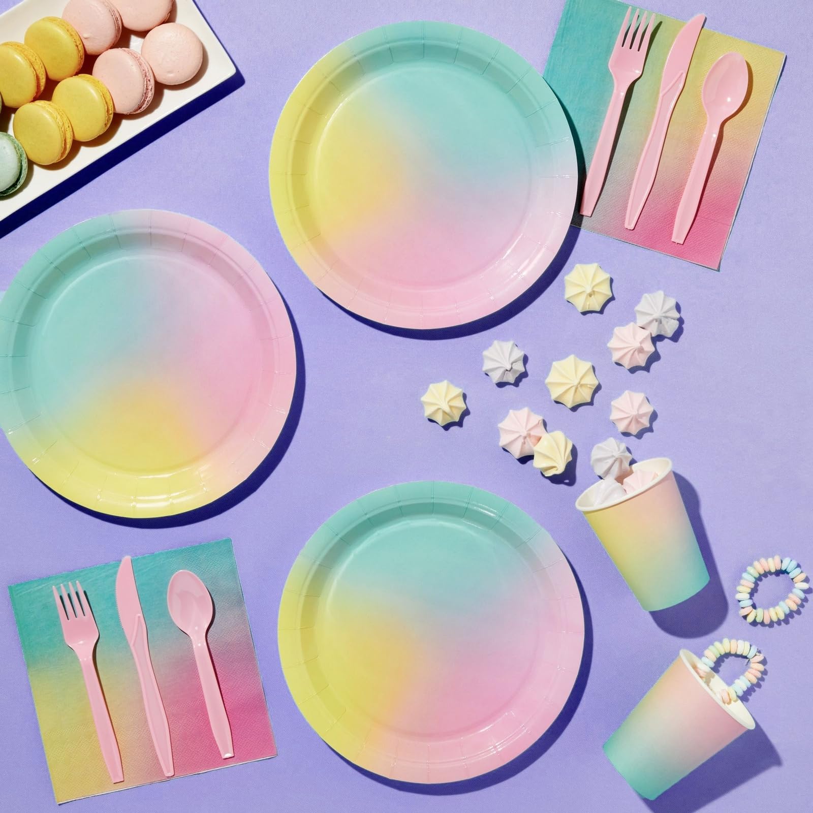 Pastel Rainbow Party Supplies - 80 Pack of 9 Inch Disposable Paper Plates for Birthday, Baby Shower & Bridal Shower Decorations