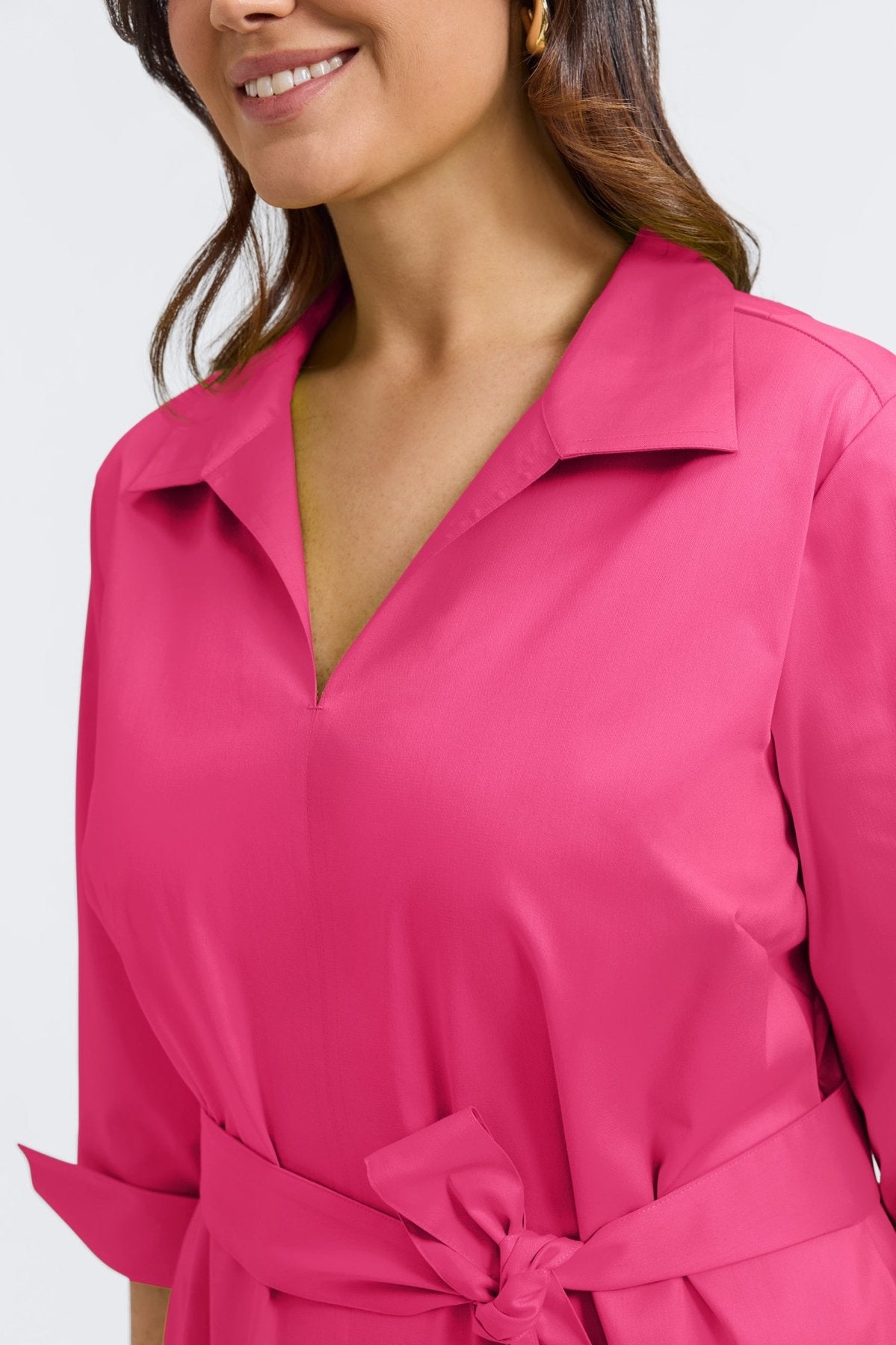 Agnes Plus No Iron Stretch Matte Sateen 3/4 Sleeve Dress for Women - Wrinkle-Free Comfortable Office & Party Wear