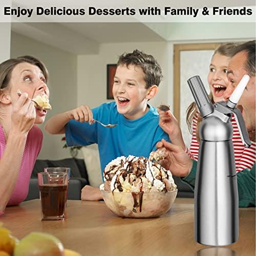 Premium 500mL (1 Pint) Aluminum Whipped Cream Dispenser - Professional Dessert Cream Maker with 3 Decorating Nozzles for Cakes, Coffee & Cocktails | Gourmet Whipped Cream Charger for Home & Commercial Use
