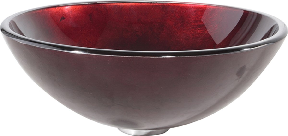 Premium Red Glass Vessel Bathroom Sink with Chrome Faucet - Modern Above Counter Basin for Powder Rooms, Master Baths & Luxury Vanities