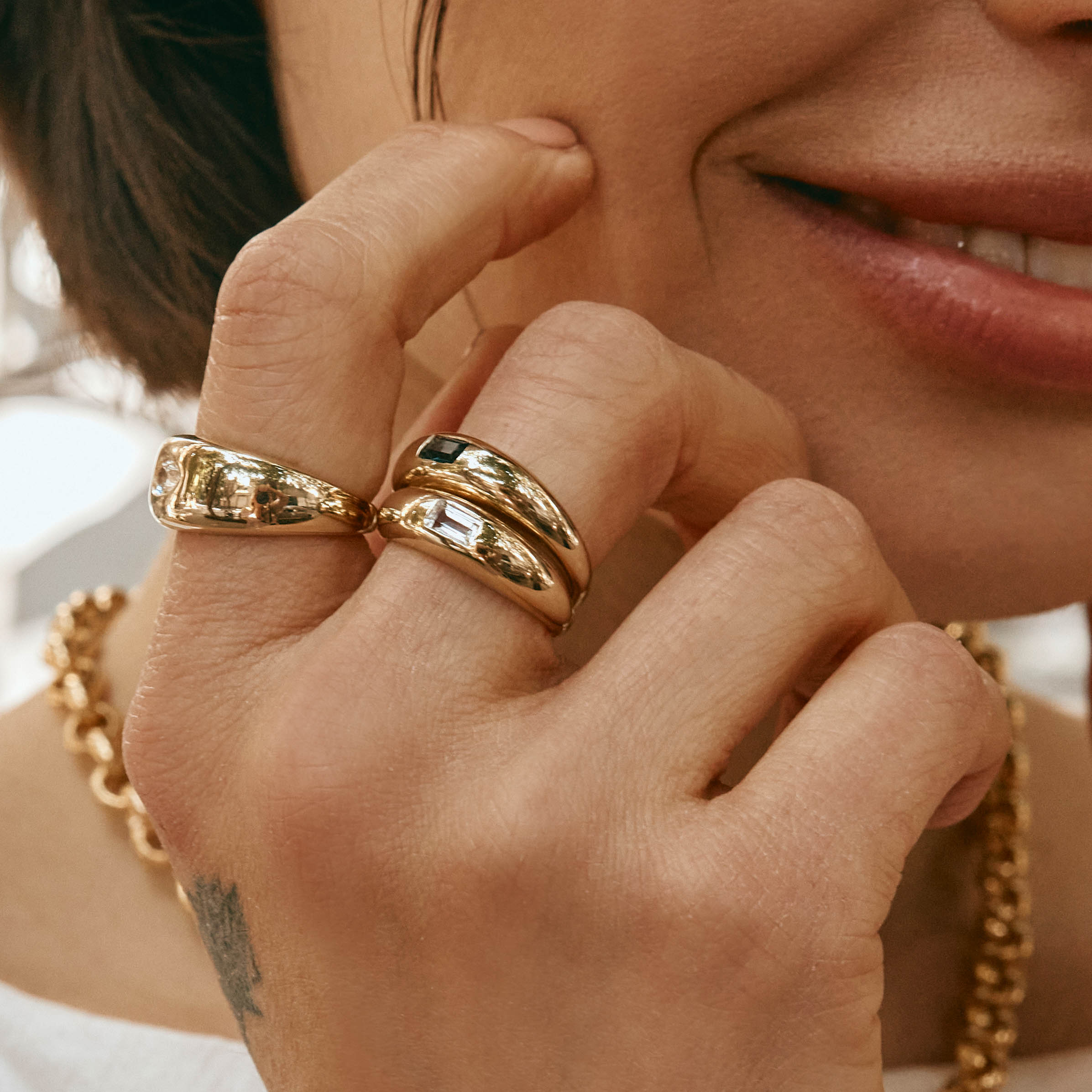 White Topaz Marquise Curve Pinky Ring in Gold - Elegant Women's Fashion Jewelry for Parties, Weddings & Special Occasions