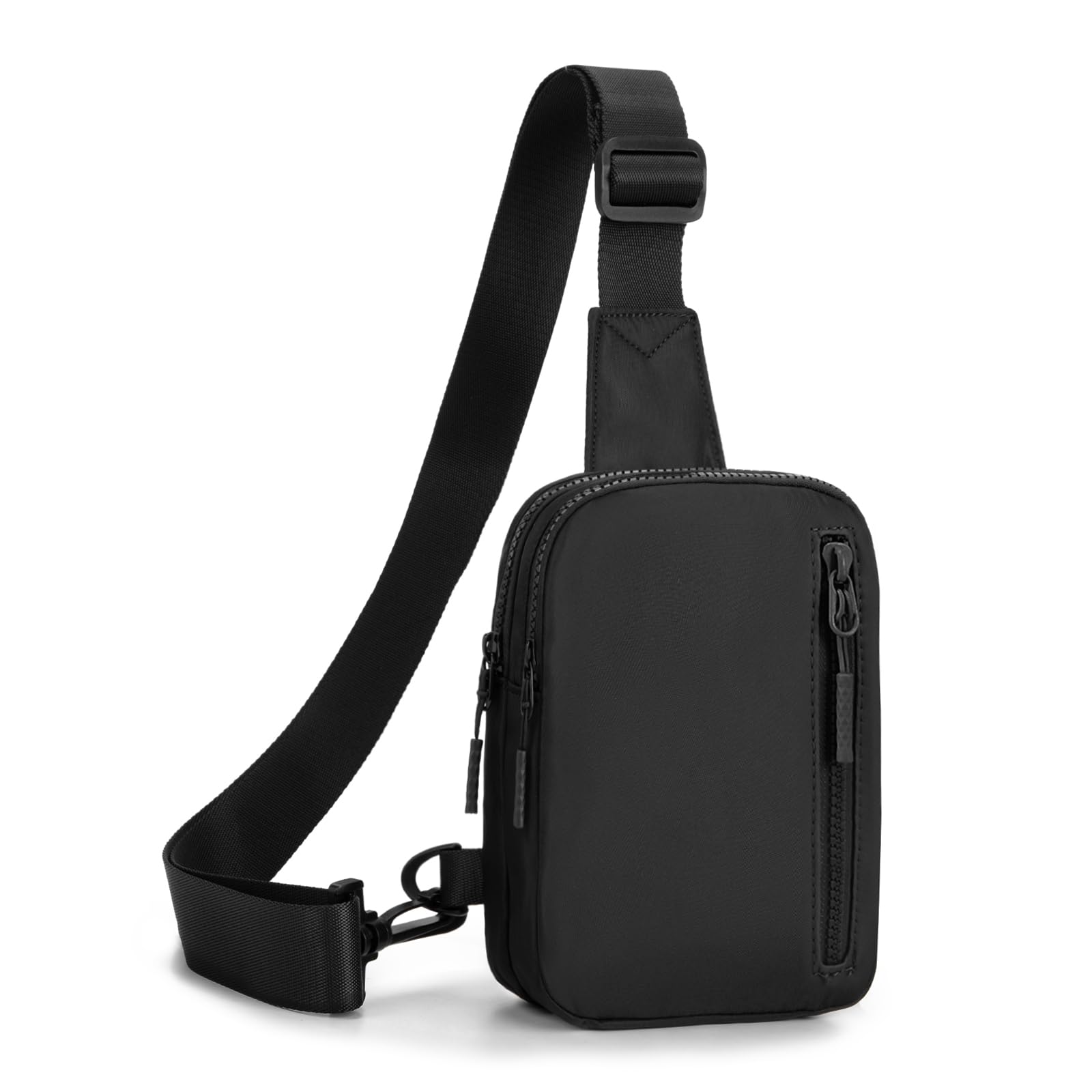 Lightweight Crossbody Sling Bag for Women & Men - 3 Pockets, Two-Zipper Fanny Pack for Travel, Running, Hiking - Perfect for Outdoor Adventures & Daily Commute (Black)