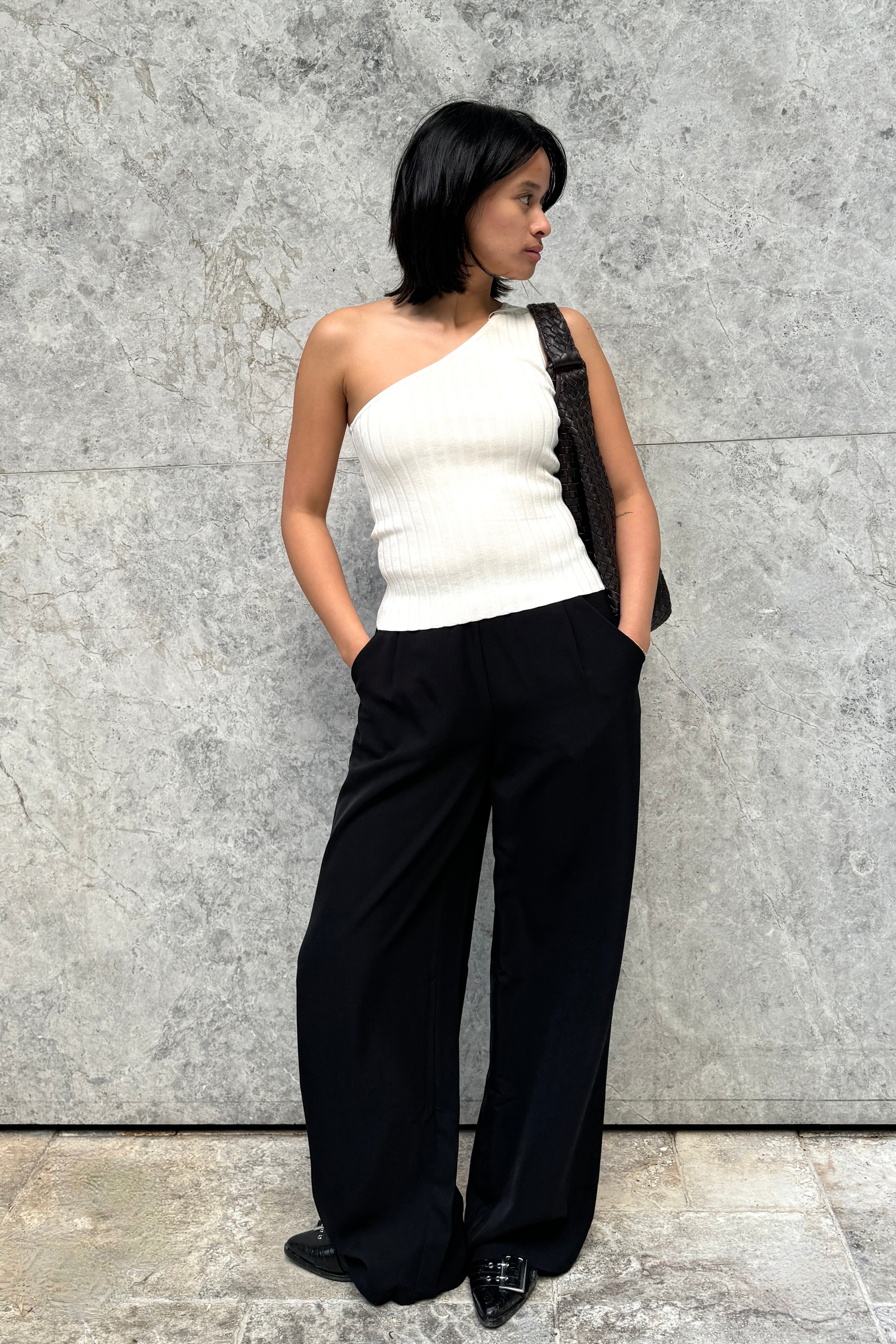 Eco-Friendly Black Stretch Wide Leg Pants - Recycled Fabric High Waist Trousers for Women | Perfect for Office, Casual Wear & Travel