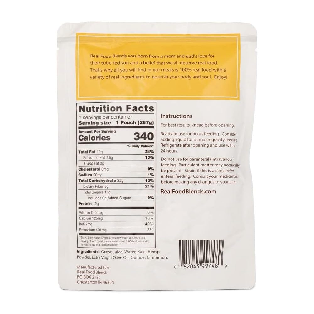 Organic Quinoa, Kale & Hemp Pureed Meals for Tube Feeding - High Protein Plant-Based Nutrition with Vegetables & Fruits - 340 Calorie Meal Replacement for Breakfast, Lunch & Dinner - 9.4 oz (Pack of 12) - Ideal for Elderly Care, Post-Surgery Recovery & Special Dietary Needs