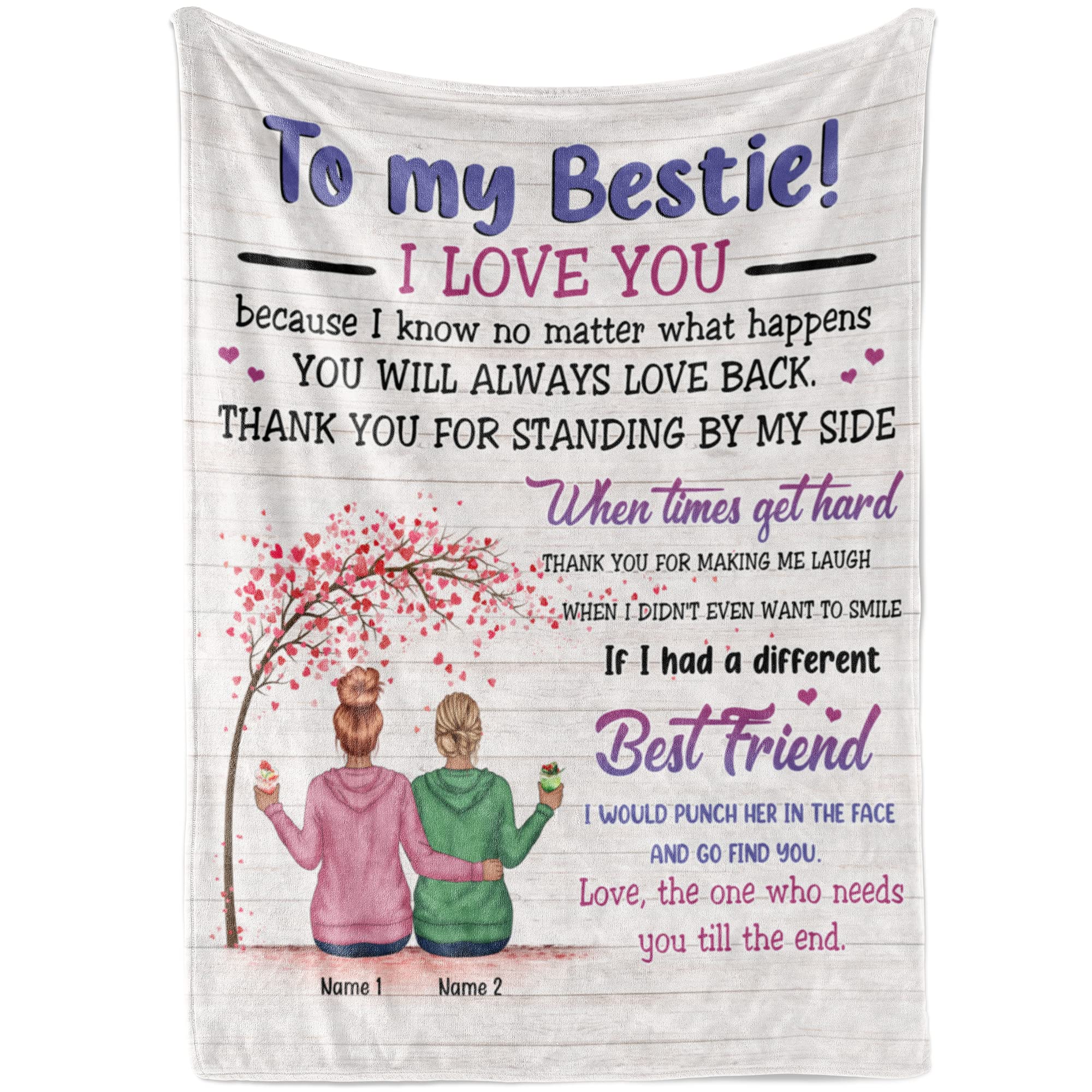 Personalized Best Friend Throw Blanket - Custom BFF Birthday Gift for Teen Girls & Women - Soft Friendship Blanket with Tree Design - Perfect for Cozy Nights, Sleepovers & Thoughtful Gifts