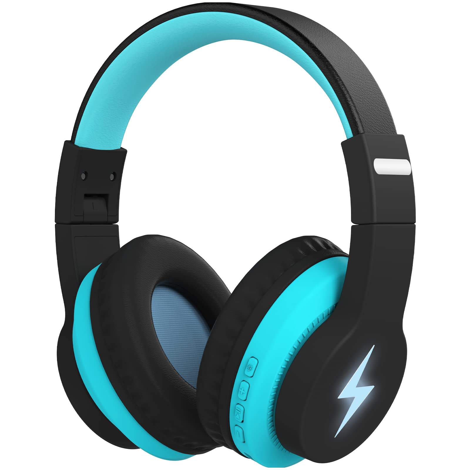 Wireless Kids Headphones with LED Lights & Built-in Mic - Volume Limited Safe Headphones for Children (Blue) - Perfect for Online Learning, Travel & Gaming