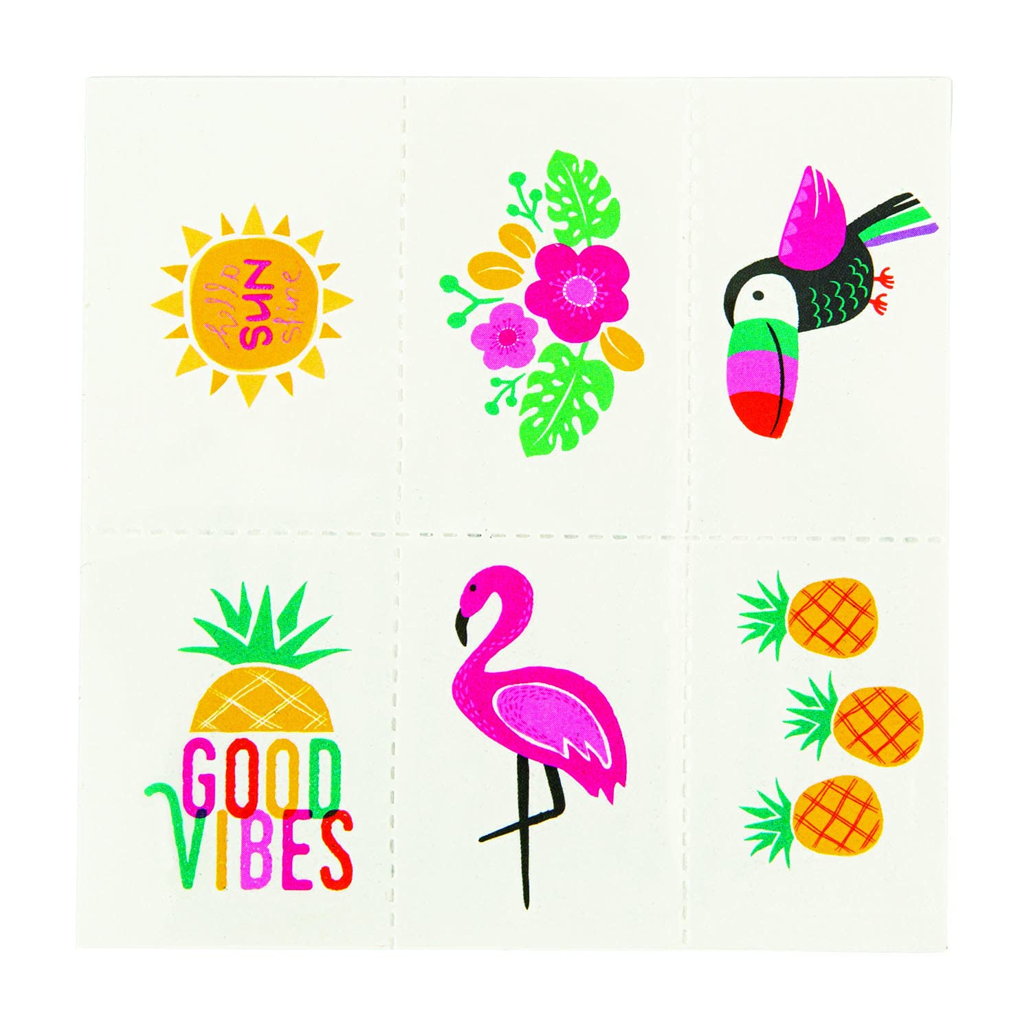 LUAU Tropical Temporary Tattoos - 72 Pieces Hawaiian Party Body Art for Summer Beach, Pool Parties & Festivals