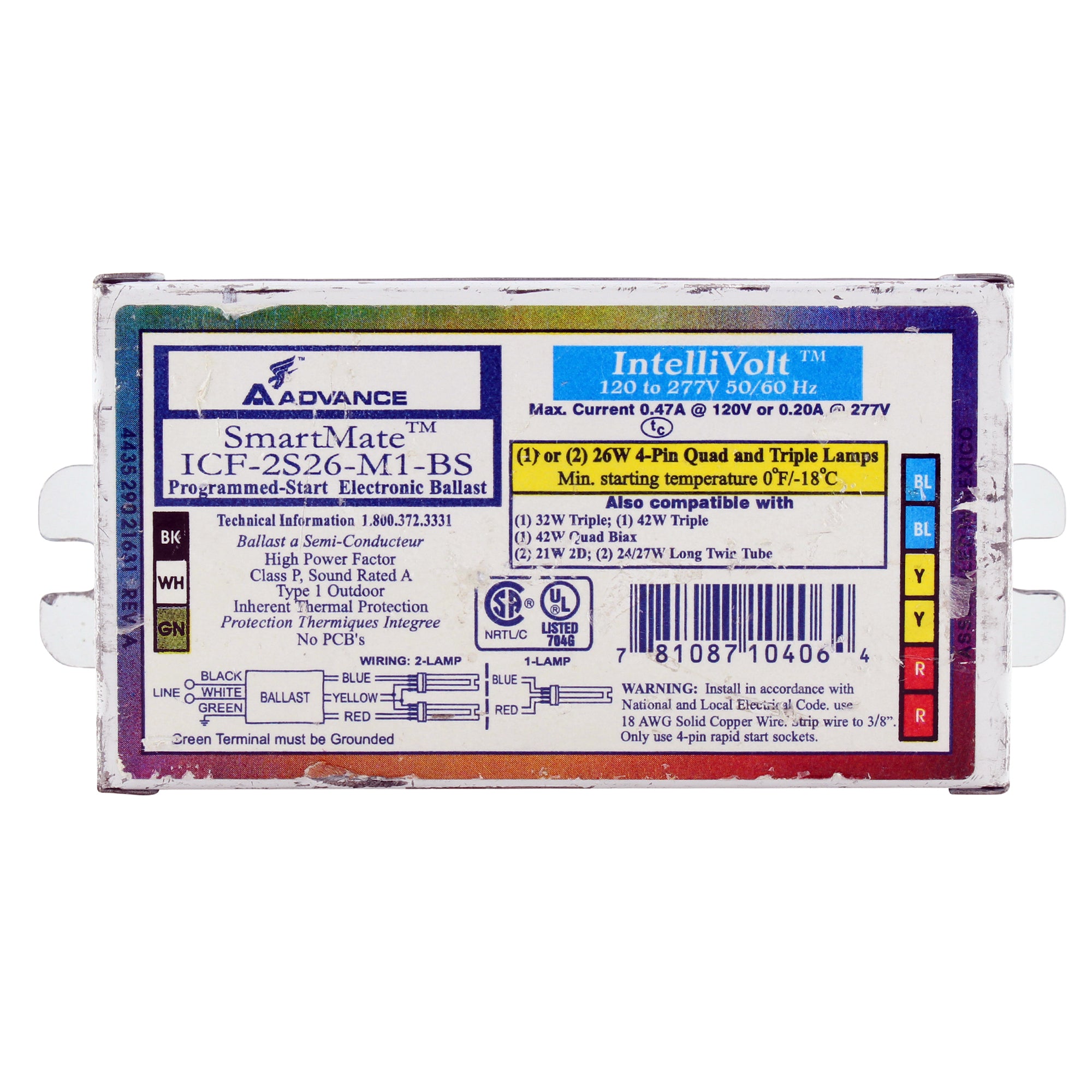Advance ICF 2S26 M1 BS Compact Fluorescent Ballast - 2 Lamp 26W CFL 120/277V - Perfect for Commercial Lighting & Energy-Efficient Retrofit Projects
