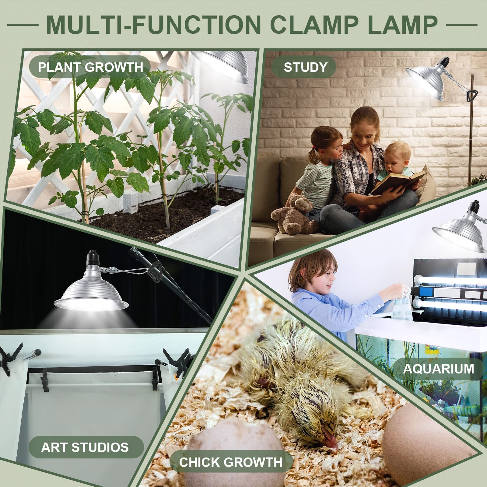 Macarrie 12 Pack Clamp Lamp Light with Aluminum Reflector - 8.5 Inch E26 Socket Fixture, 6ft SPT-2 18awg Cord & Adjustable Stand (150W Max, Bulb Not Included) - Perfect for Home Studios, Workshops, Reptile Terrariums & Plant Grow Lights