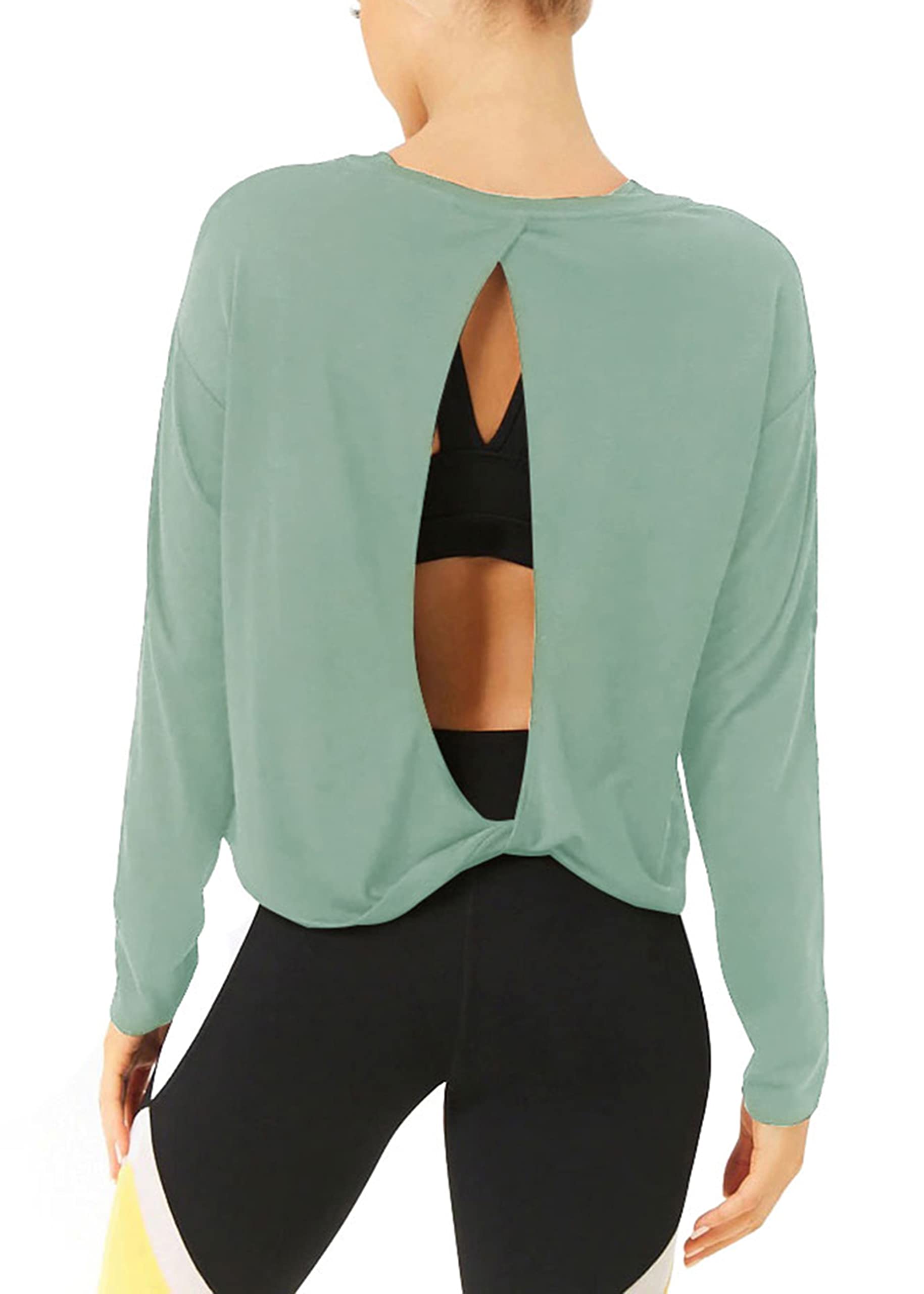 Bestisun Women's Long Sleeve Workout Shirts - Yoga Tops & Dance Clothes with Open Back Design for Gym, Yoga, Pilates & Dance Classes
