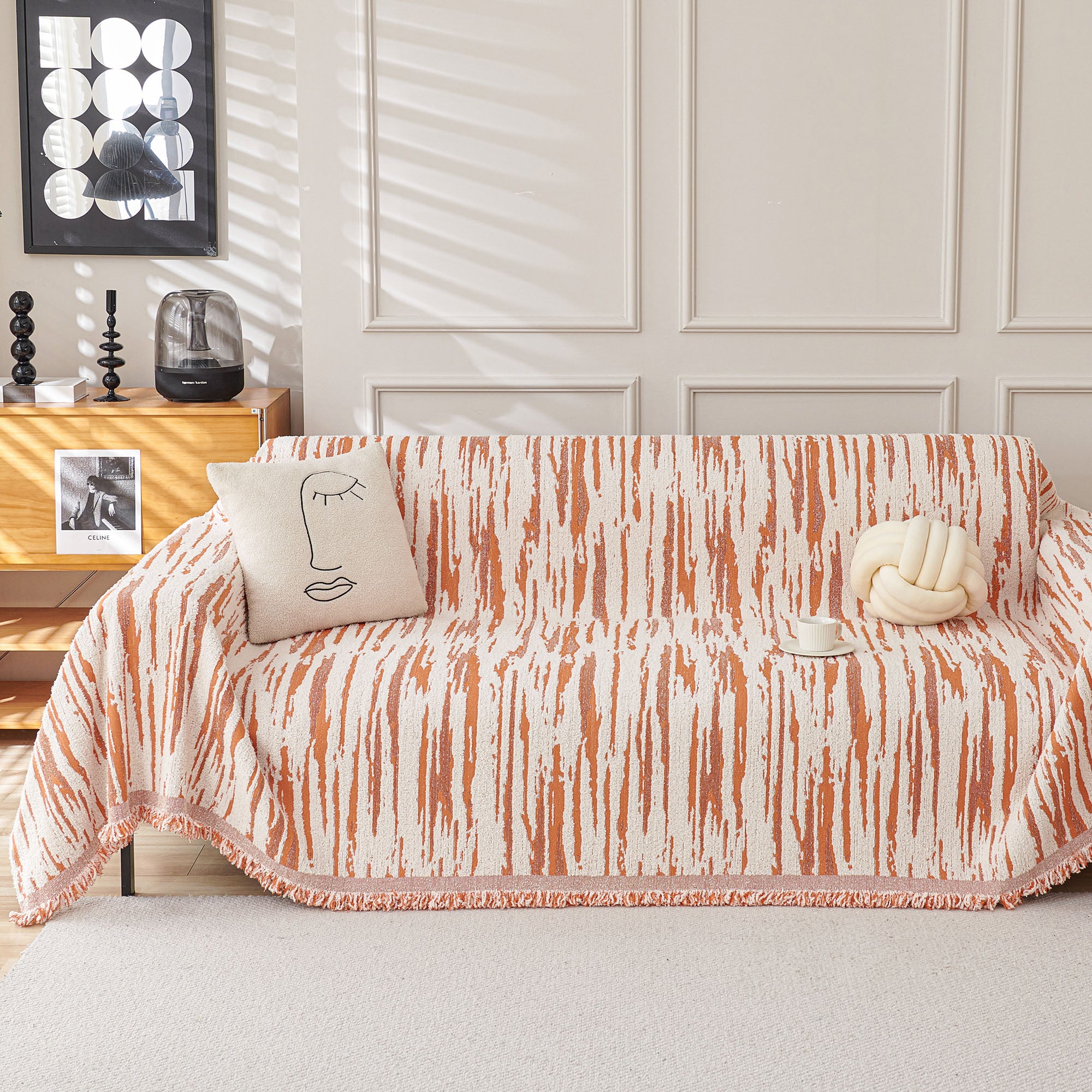 Modern Woven Brushstroke Soft Pet-Friendly Durable Sofa Cover – Premium Machine Washable Couch Protector for Living Room, Bedroom & Home Decor | Protects Furniture from Pets, Spills & Stains