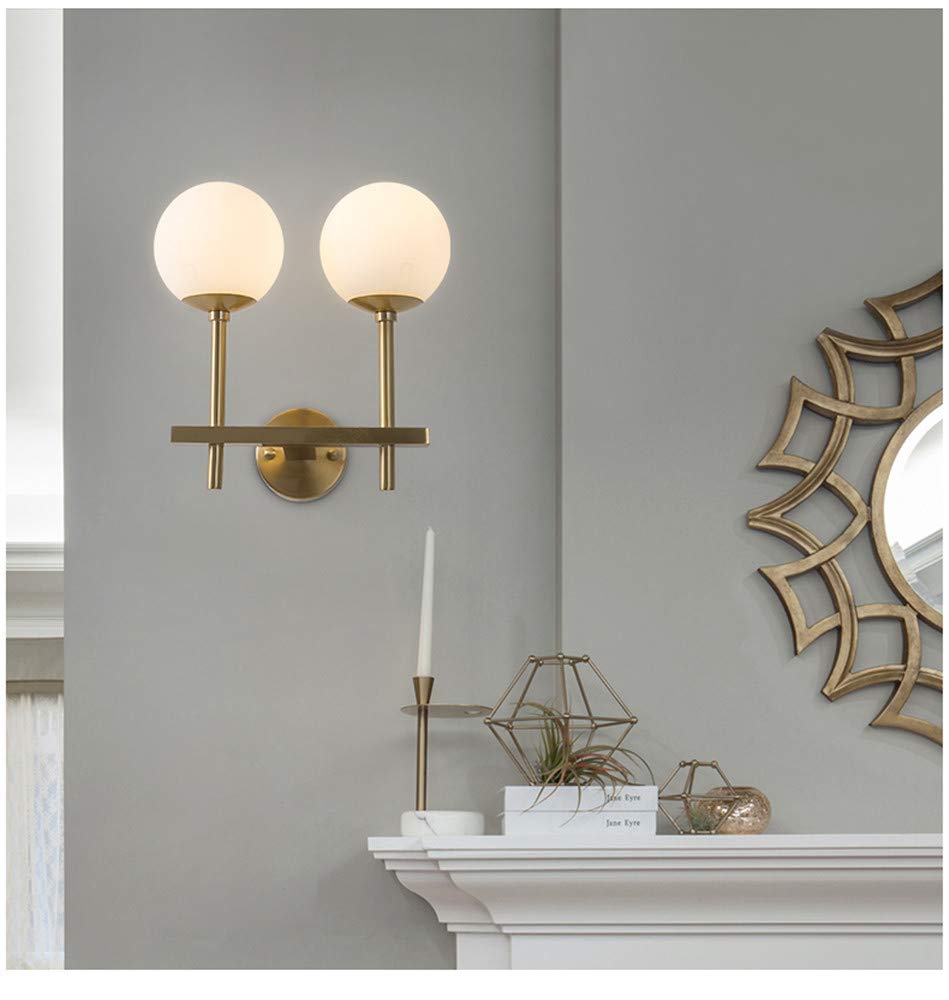 Luxury Glass White Ball Wall Lamp - Modern Wall Mounted Light Fixture with Antique Brass Finish - 2-Light Wall Sconce for Living Room, Bedroom, Bathroom & Hallway - Elegant Ambient Lighting for Home Decor & Interior Design