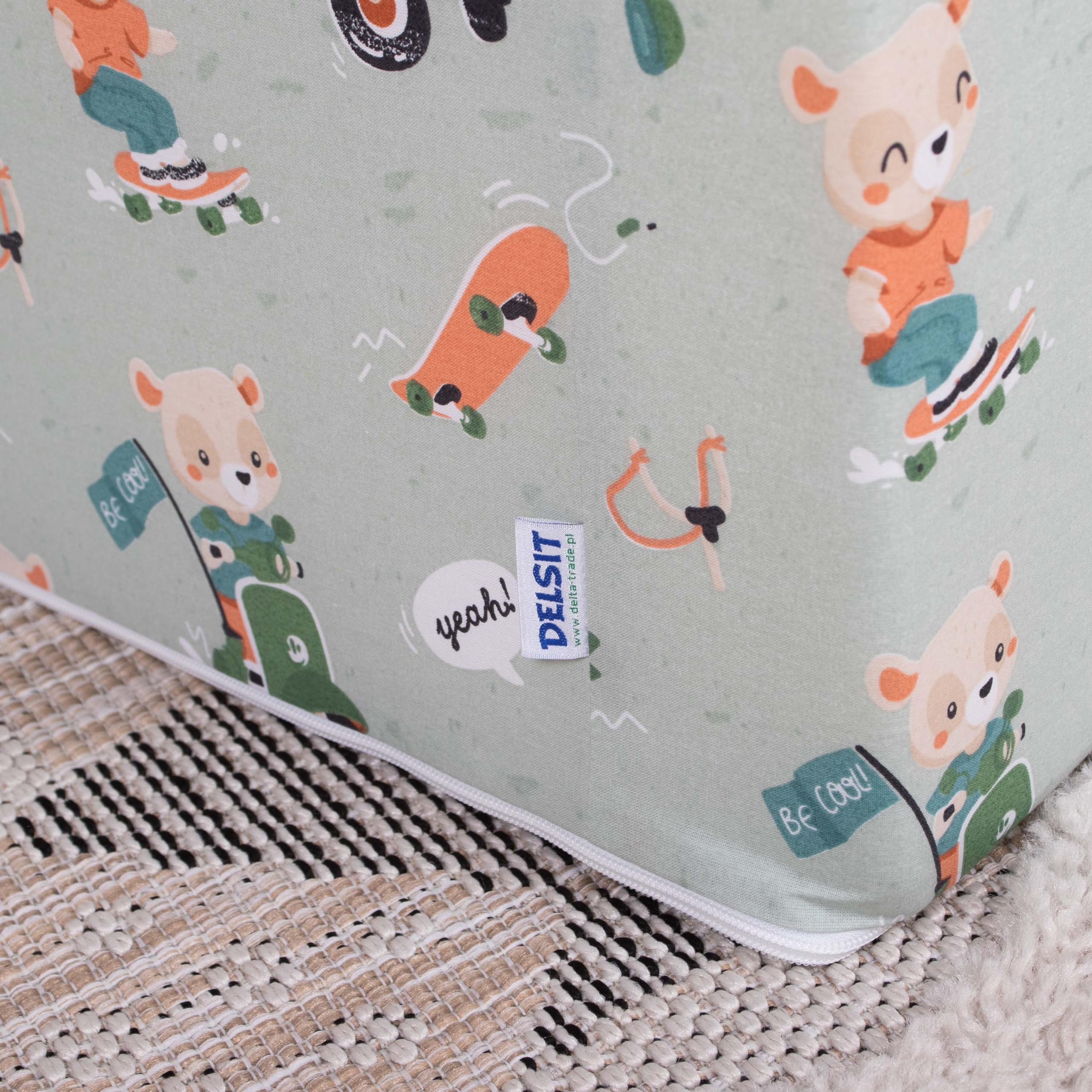 Delsit Foldable Toddler Chair - Portable Kids Couch & Bed with Removable Washable Cotton Cover - Lightweight Safe Design with Soft Corners for Boys & Girls - Perfect for Playrooms, Bedrooms & Travel | Skater Bear Design - Ideal for Reading, Napping & Indoor Playtime