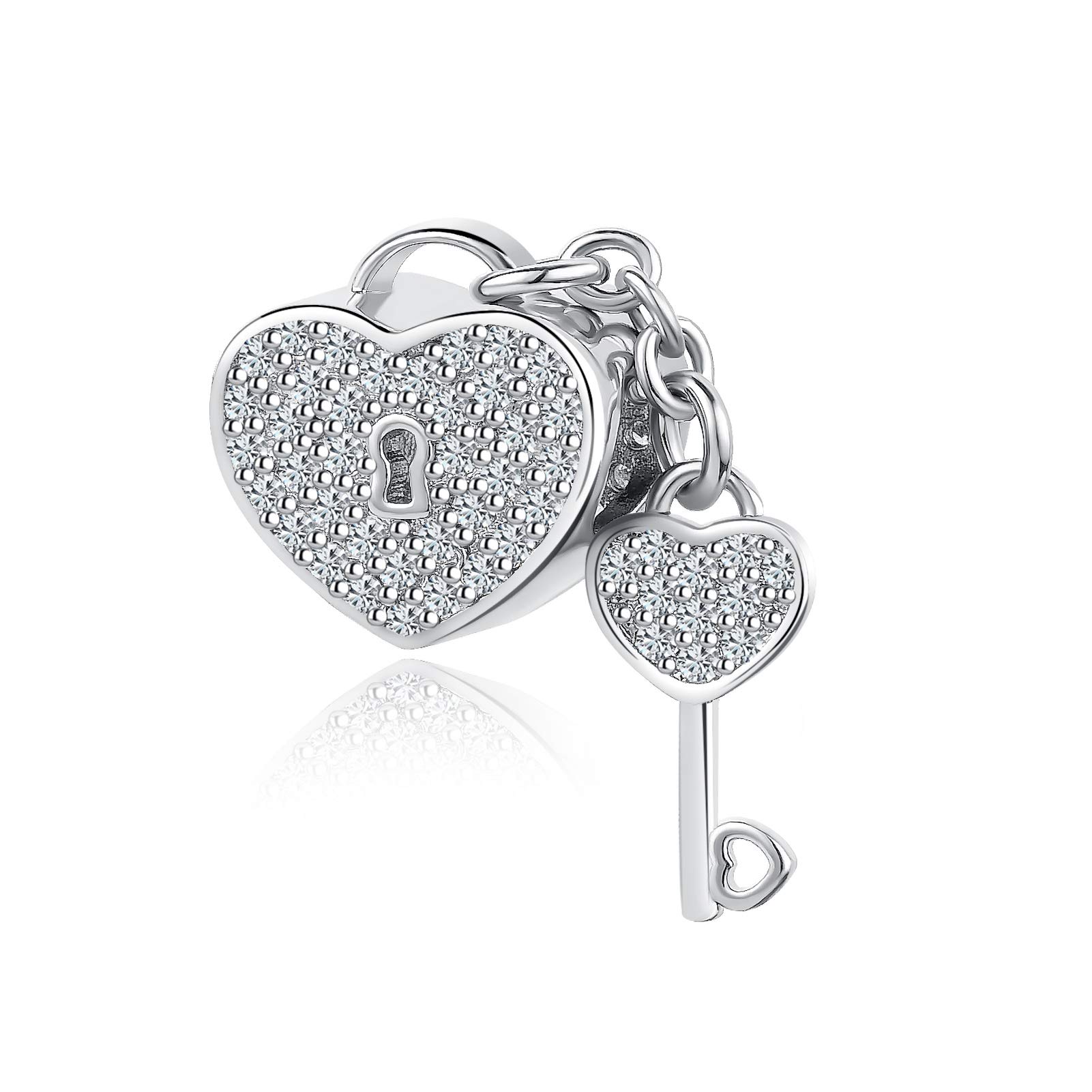 Heartbeat EKG Key to My Heart Lock & Key Charm Bead - Sterling Silver Jewelry Gift for Mom, Wife, Best Friend - Perfect for Charm Bracelets, Necklaces & Special Occasions