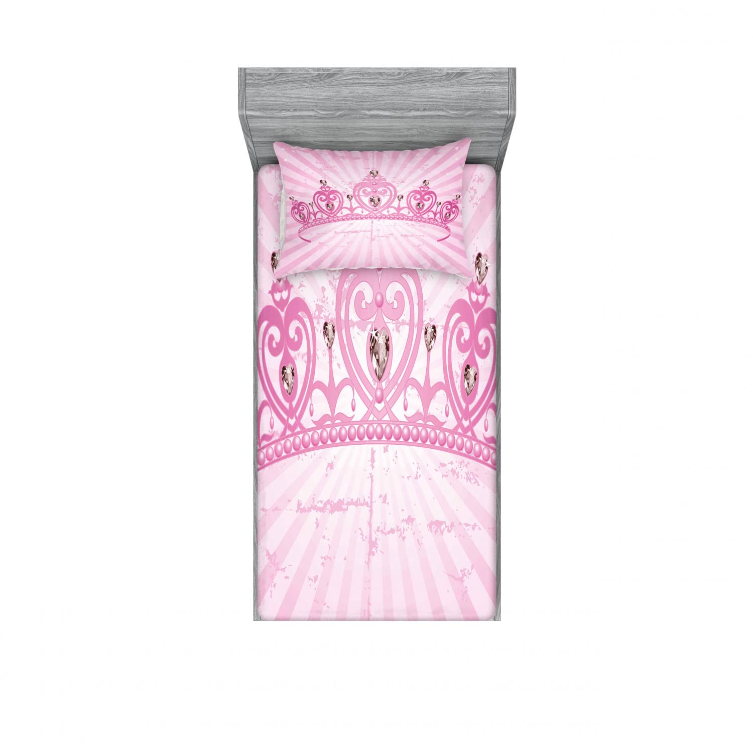 Ambesonne 2-Piece Girls Twin Bedding Set - Pink Cartoon Fitted Sheet & Pillow Sham (4 Pcs) | Soft Cotton Kids Room Decor | Perfect for Toddler Beds, Sleepovers & Nursery Decorations