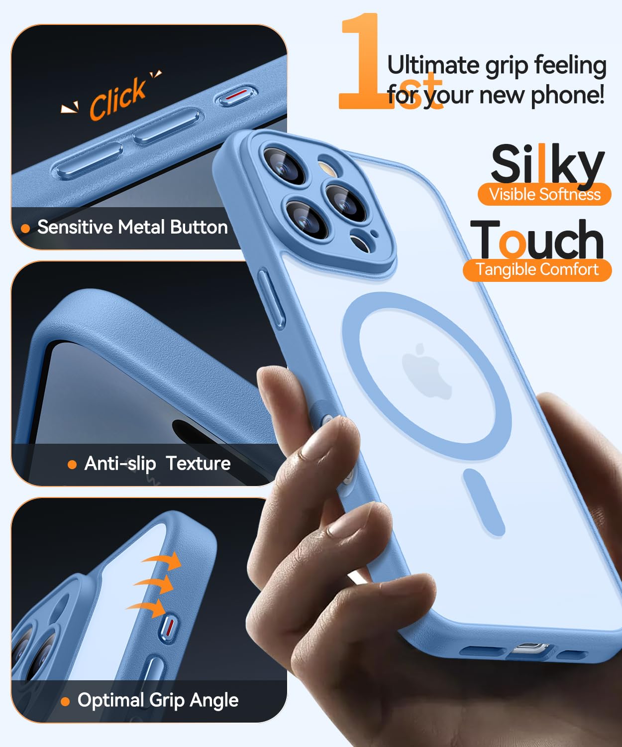 **CANSHN Magnetic iPhone 16 Pro Max Case – Upgraded Full Camera Protection, Magsafe Compatible, Translucent Matte Shockproof Cover (Light Blue) – Perfect for Daily Use, Travel & Outdoor Activities**