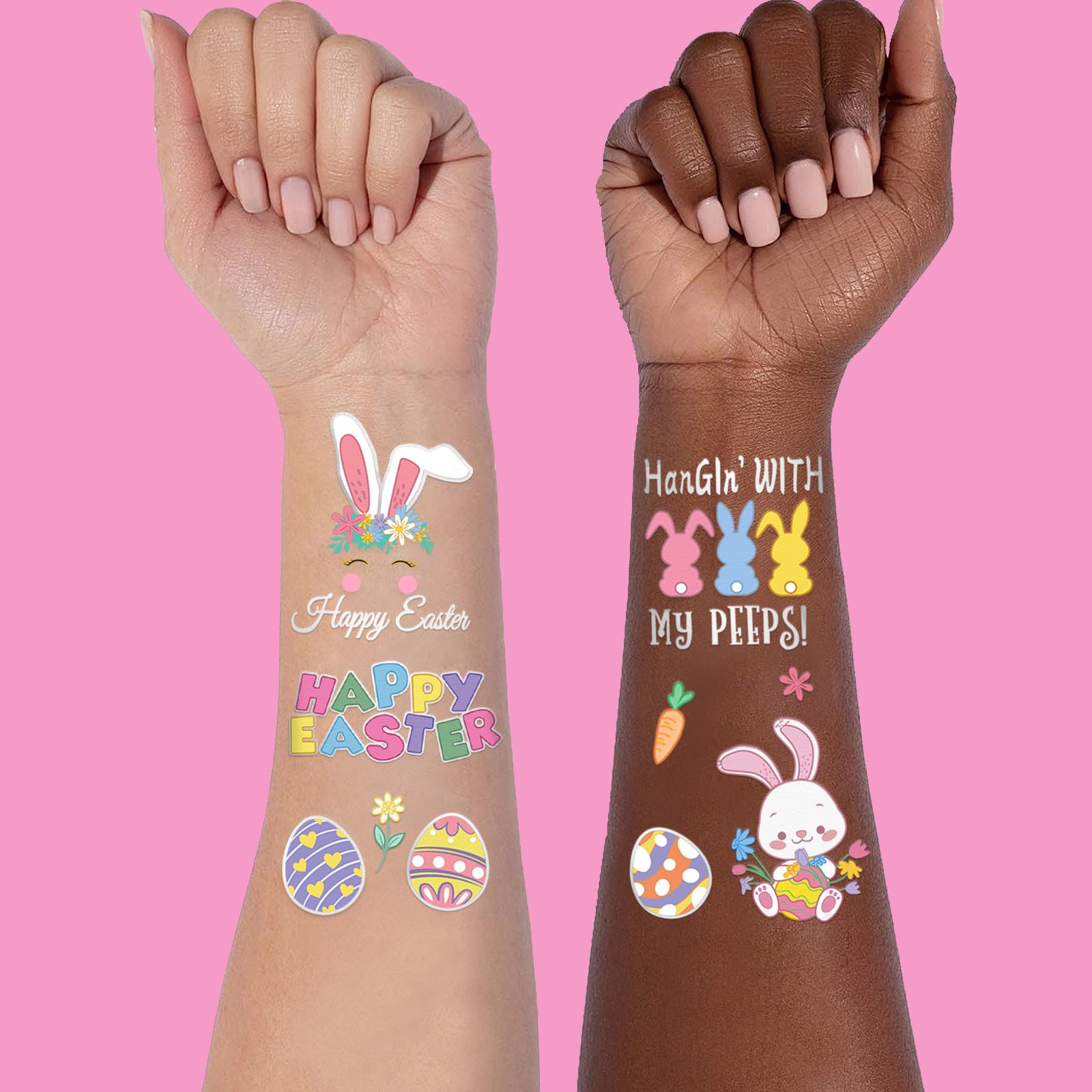 56 Glitter Easter Temporary Tattoos - Bunny & Egg Designs for Easter Basket Stuffers, Spring Crafts & Kids Activities - Perfect for Easter Decorations, Party Favors & DIY Art Projects