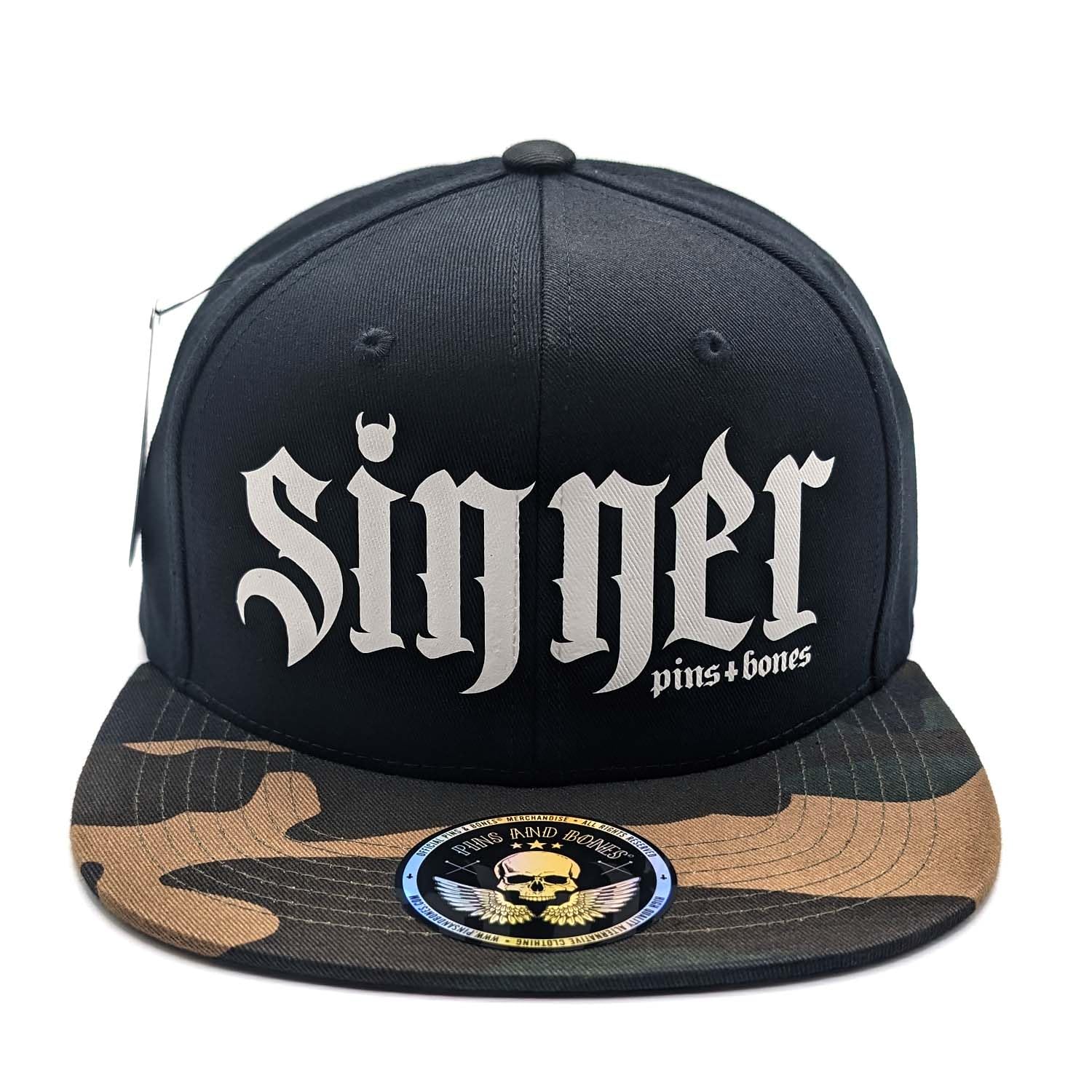 Gothic Snapback Hat - Pins & Bones Sinner Alternative Fashion Black Cap for Men & Women | Perfect for Punk Concerts, Halloween Costumes & Streetwear Outfits