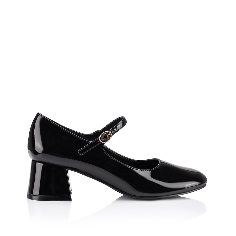Kenna Mary Jane Block Heels - Black Patent Leather Women's Shoes | Comfortable & Stylish for Work, Parties & Weddings