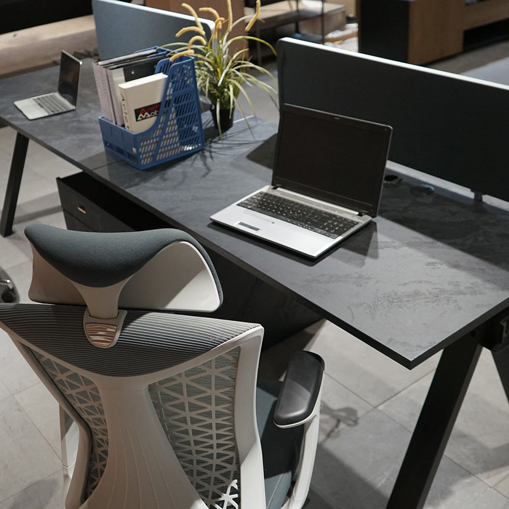 DOLAN 2-Seater Workstation Desk 2.8m Black Concrete - Modern Office Furniture for Home & Workspace, Perfect for Shared Desks in Small Offices or Study Rooms