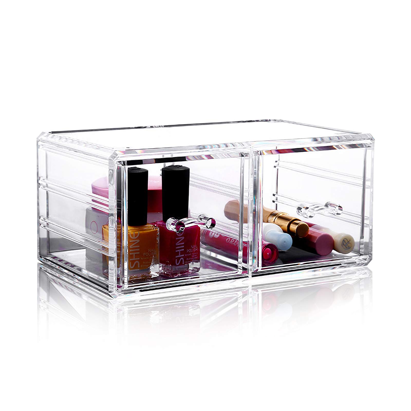 MDHAND Acrylic Desk Organizer Set - Stackable Drawer Organizer for Office, Home, Kitchen & Makeup Storage - Perfect for Desk Accessories, Cosmetics & Small Items Organization