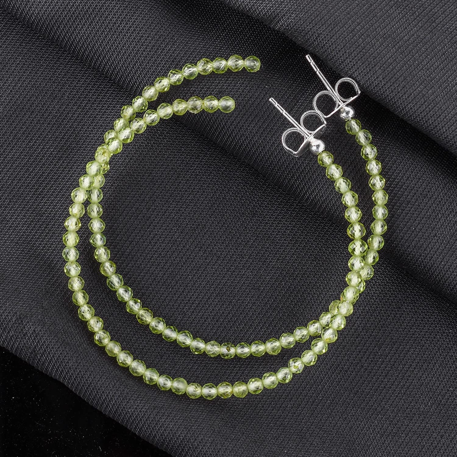 Natural Peridot Crystal Stone Beads Dainty Big Hoop Dangle Earrings for Women - August Birthstone Handmade Jewelry Gift for Mom, Wife, Girlfriend - Silver Plated Hoop Earrings for Anniversary, Birthday, Wedding & Special Occasions