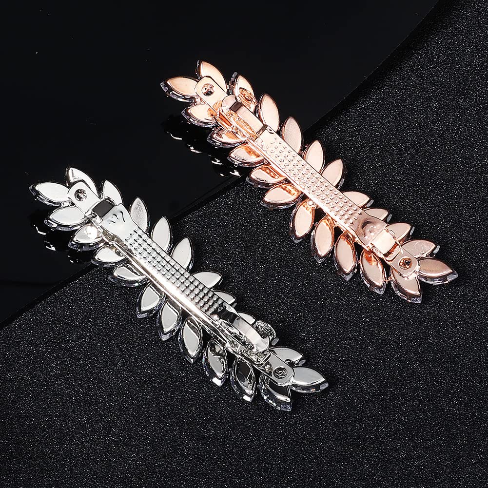 Xerling Rhinestone French Barrettes Hair Clips - Automatic Hair Accessories with Leaf Design & Zircon for Women | Perfect for Weddings, Parties & Everyday Elegance