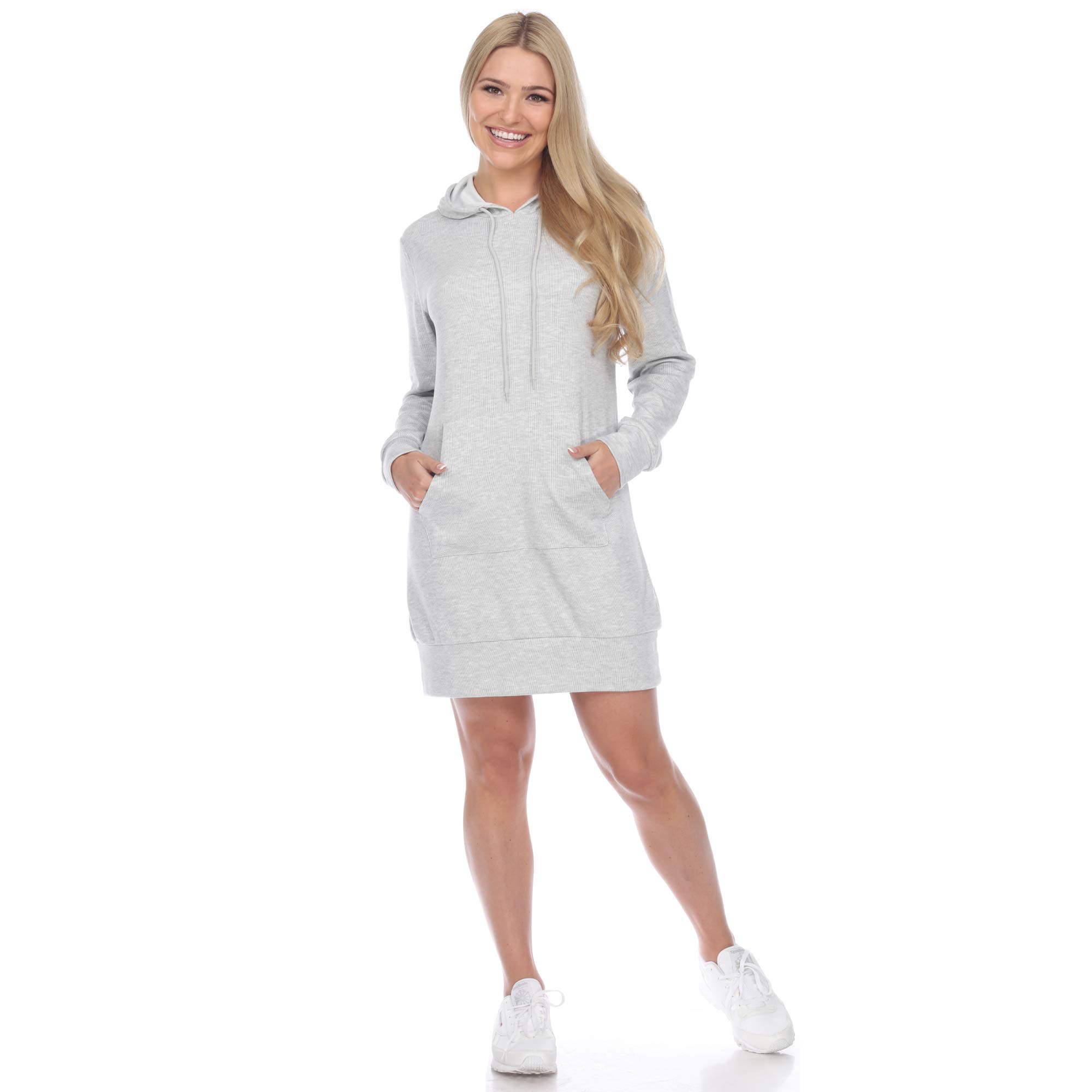 White Mark Women's Long Sleeve Hoodie Sweatshirt Dress - Cozy Oversized Pullover Hoodie Dress for Casual Wear, Lounge & Street Style Fashion