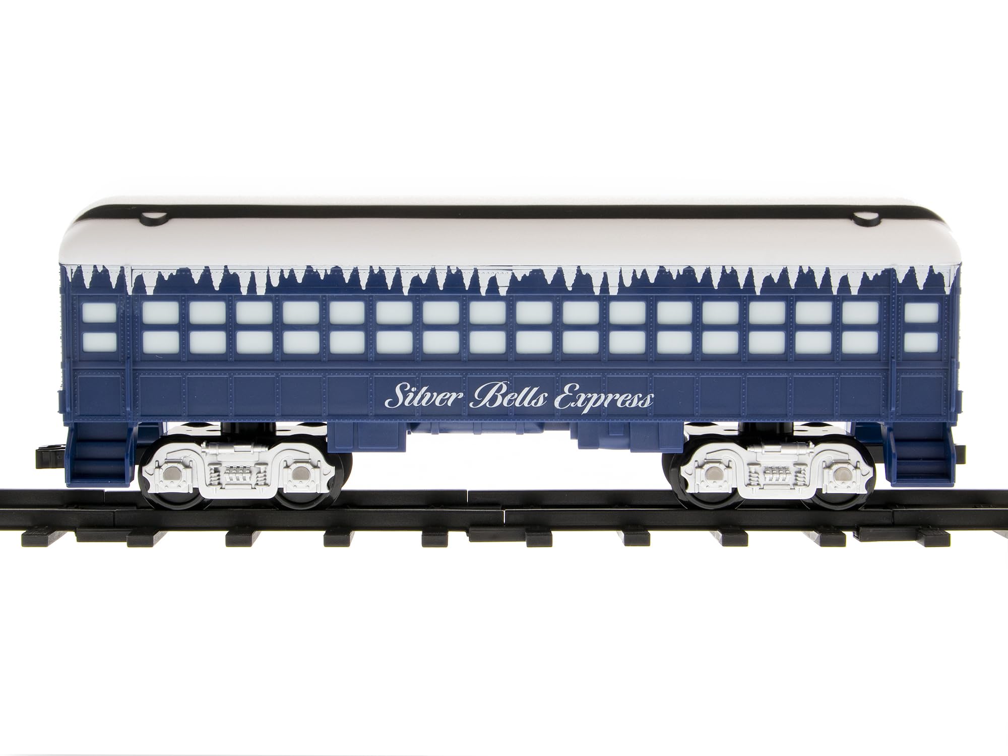 Lionel Battery-Powered Silver Bells Express Electric Train Set with Locomotive, 4 Train Cars, Oval Track & Remote Control - Realistic Train Sounds & LED Lights for Kids Ages 4+ | Christmas Decor, Holiday Display & Children's Educational Toy