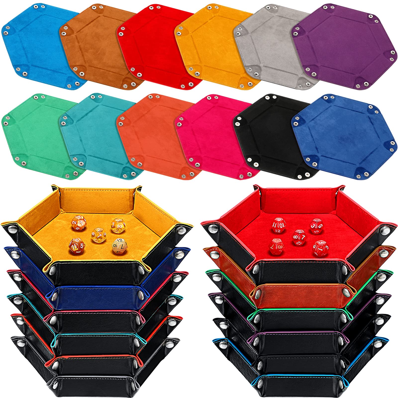 12 Pack Portable Folding Dice Tray - PU Leather & Velvet Dice Rolling Tray for RPG, D&D, Board Games - Compact Storage Box for Tabletop Gaming at Home or Travel
