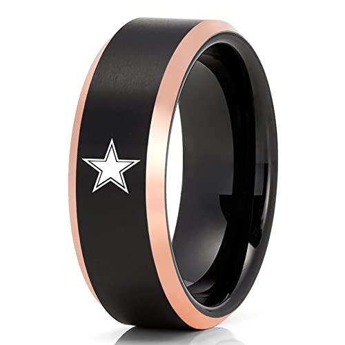 Rose Gold Tungsten Wedding Band for Men - Black Tungsten Carbide Ring with Football Design - Durable & Scratch-Resistant Anniversary Ring - Perfect for Grooms, Couples & Sports Lovers (Ideal for Weddings, Engagements & Special Occasions)
