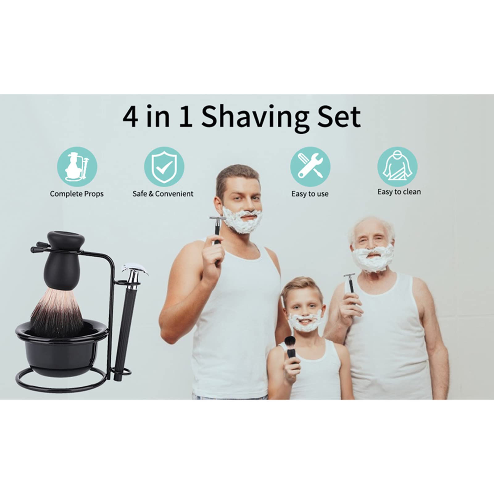 Premium Men's Beard Shaving Kit - Safety Razor, Shaving Brush, Bowl & Stand Set for Smooth Shaving | Perfect Gift for Father's Day, Birthday & Grooming Enthusiasts | Home & Travel Use