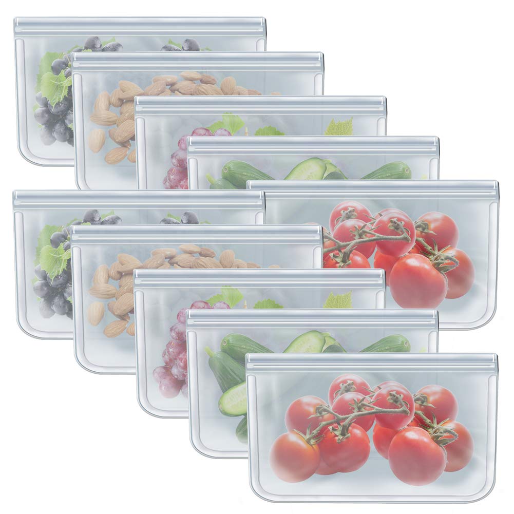 Reusable 1/2 Gallon Freezer Bags - 10 Pack Heavy Duty Food Storage Bags for Vegetables, Meat, Snacks & Sandwich (10.2x7.87 Inch) | Perfect for Meal Prep, Sous Vide & Freezer Organization