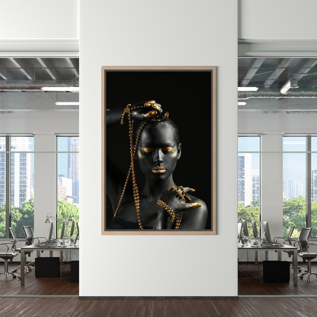 Afro Girl Beaded Jewel Canvas Wall Art - Vibrant African American Home Decor for Living Room, Bedroom & Office