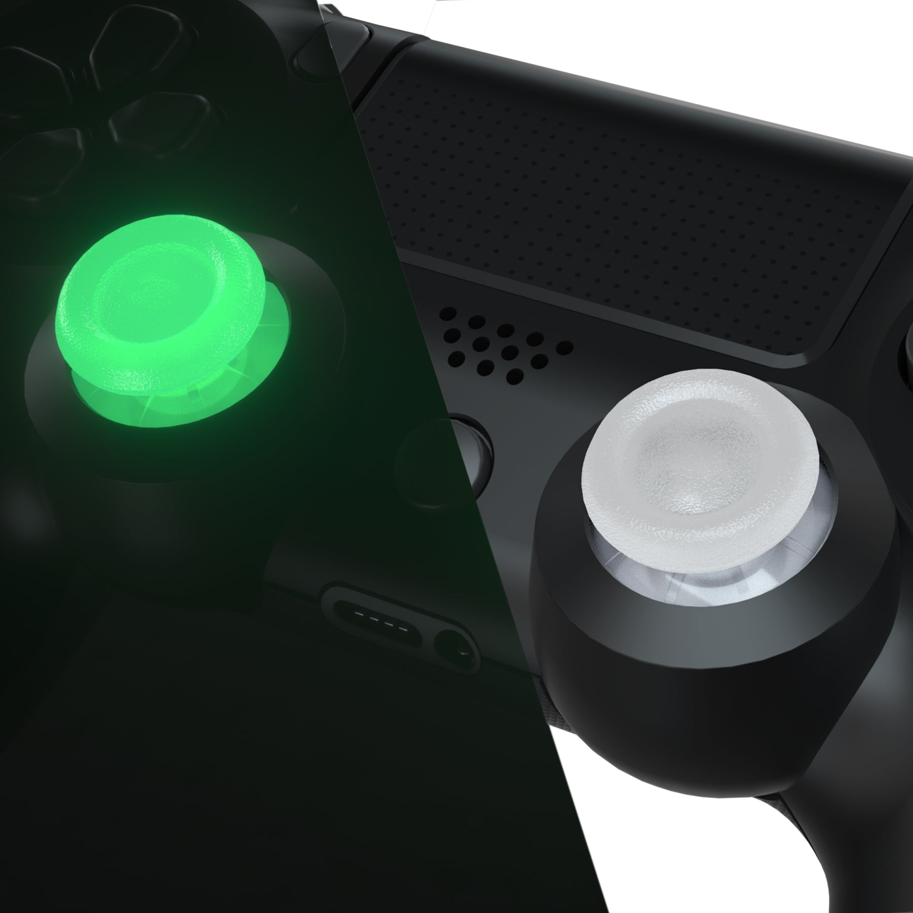 eXtremeRate Glow in Dark Green Dual Color 3D Replacement Joystick Thumbsticks for PS4 Slim/Pro Controller - Includes Phillips Screwdriver (P4J0133) | Perfect for Gaming in Low Light & Nighttime Play