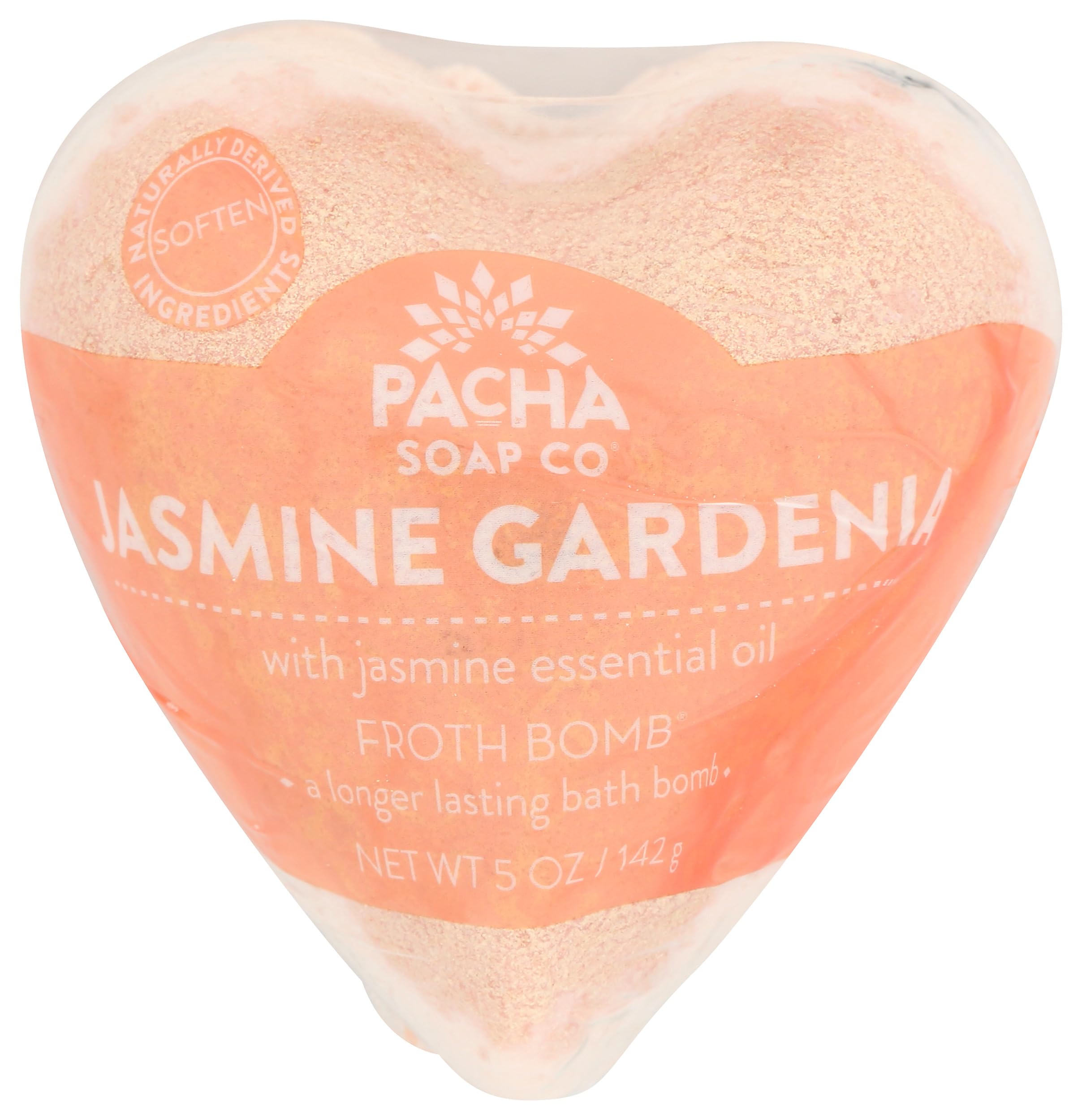 Pacha Soap Jasmine Gardenia Heart Foaming Bath Bomb, 5 oz - Luxurious Aromatherapy for Relaxing Bath Time & Self-Care Rituals