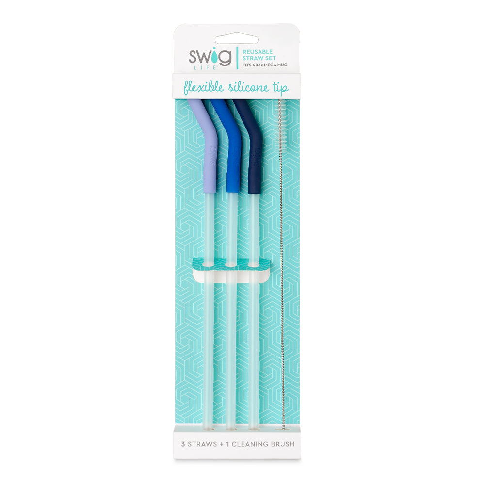 Eco-Friendly Hydrangea, Royal & Navy Reusable Straw Set with Mega Mugs - Perfect for Home, Office & Outdoor Picnics