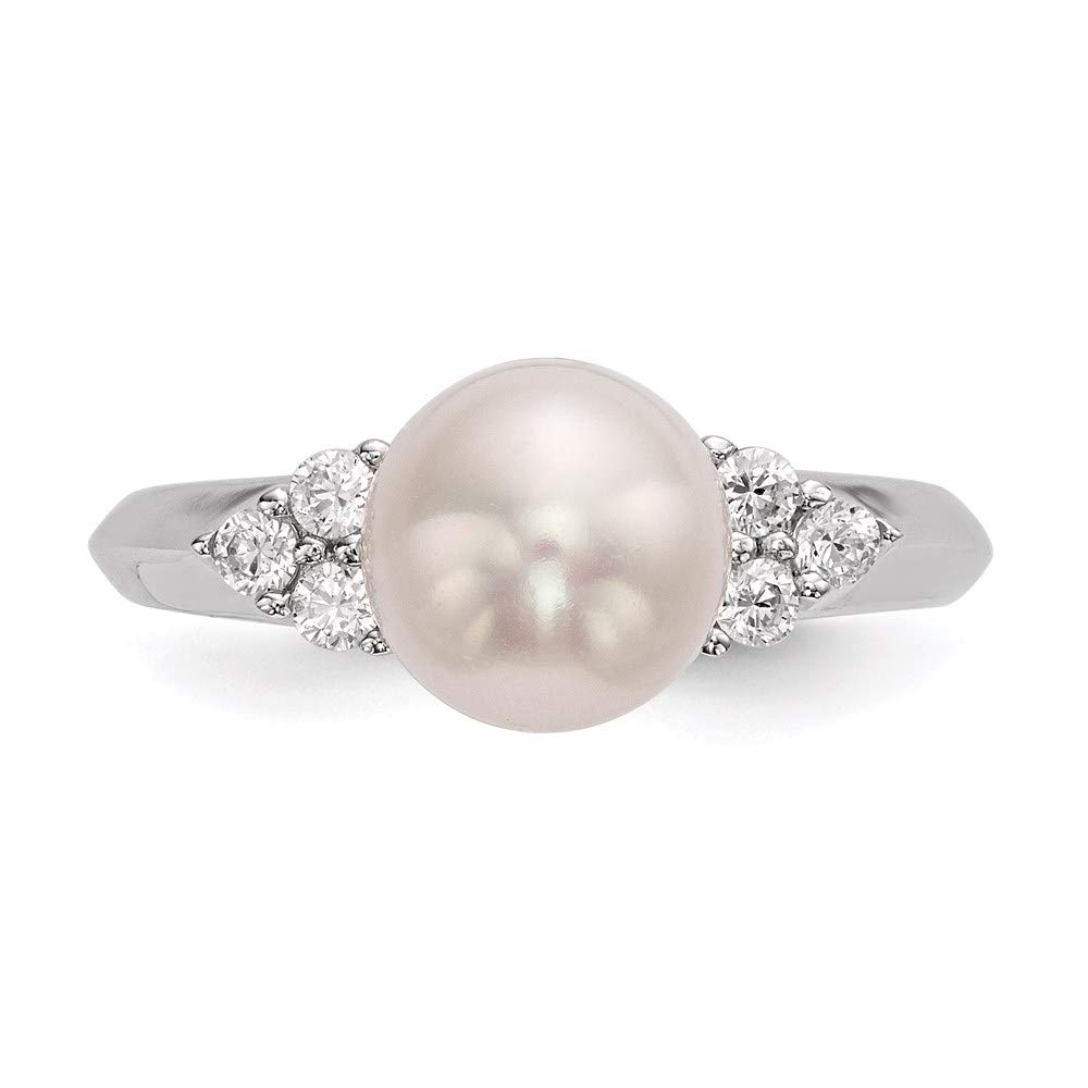 925 Sterling Silver White Button Freshwater Cultured Pearl & Cubic Zirconia Ring for Women - Elegant Fine Jewelry Gift for Her (8-9mm) - Perfect for Weddings, Anniversaries and Special Occasions