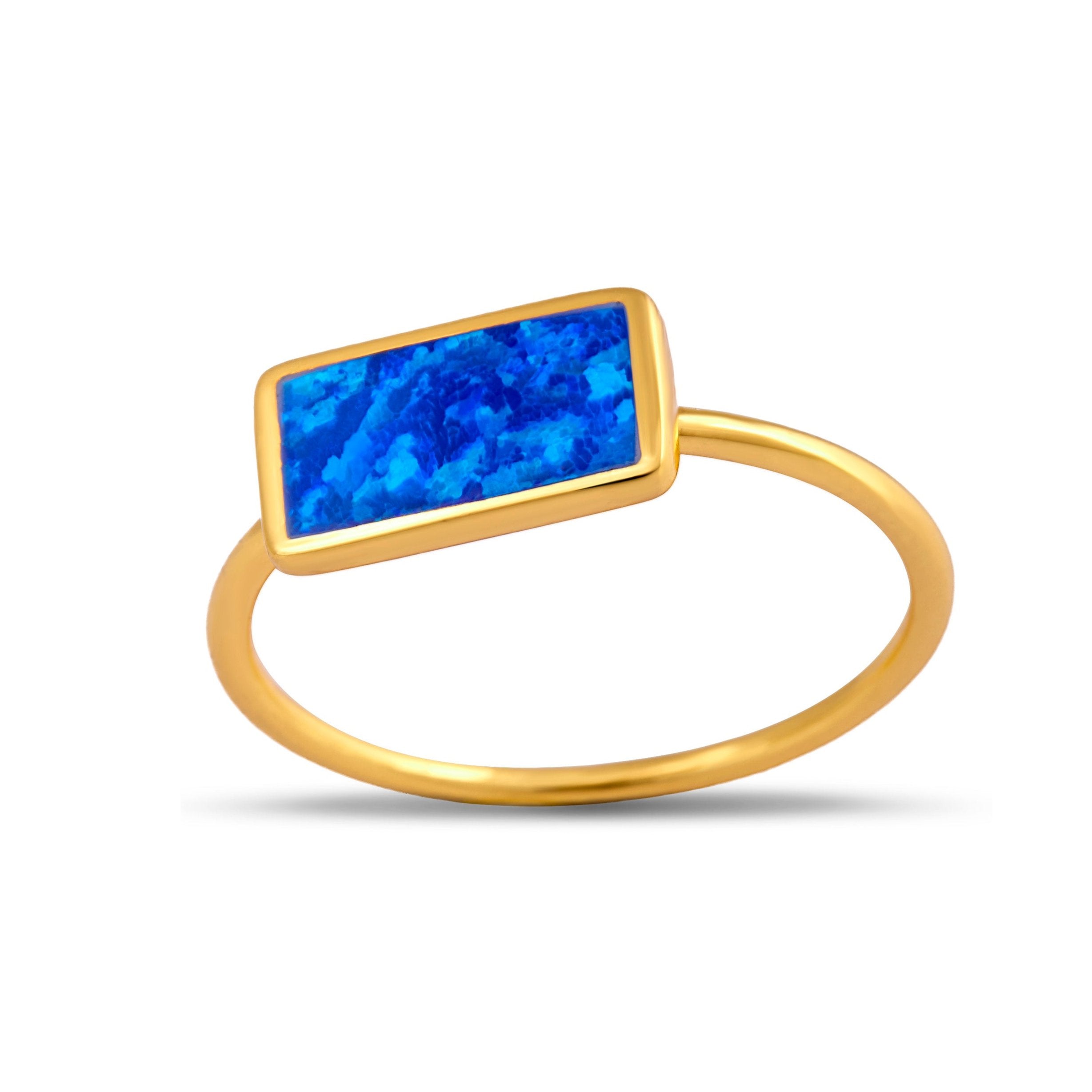 Eternal Unity Blue Opal Gold Ring for Women - 14K Solid Gold Opal Jewelry for Engagement, Wedding & Anniversary Gifts - Elegant Stackable Ring for Everyday Wear