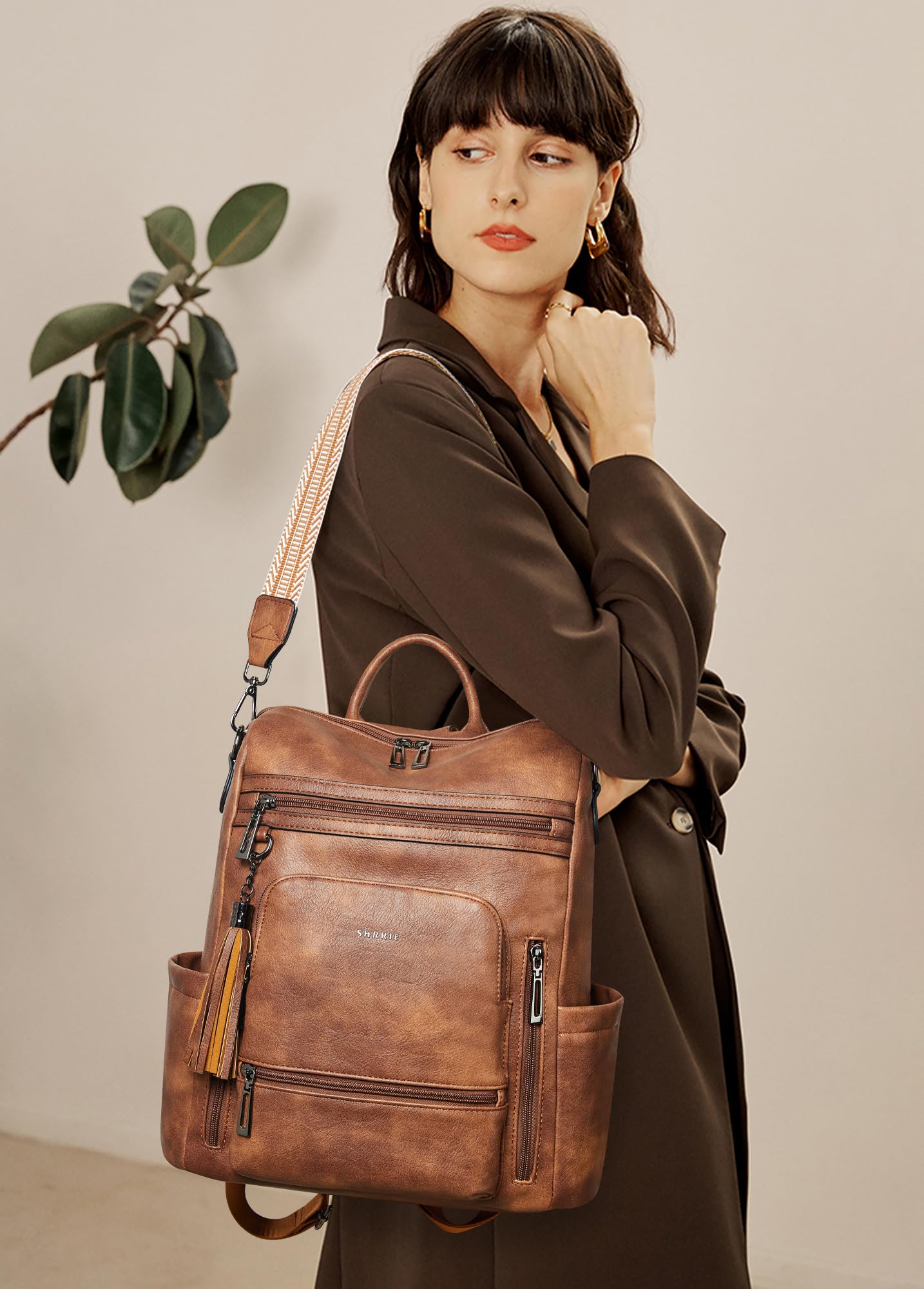 Shrrie Vegan Leather Laptop Backpack for Women - 15.6 Inch Waterproof Work Backpack, Stylish Travel Backpack Purse for College, Business & Commuting - Perfect for Office, School & Airplane Travel