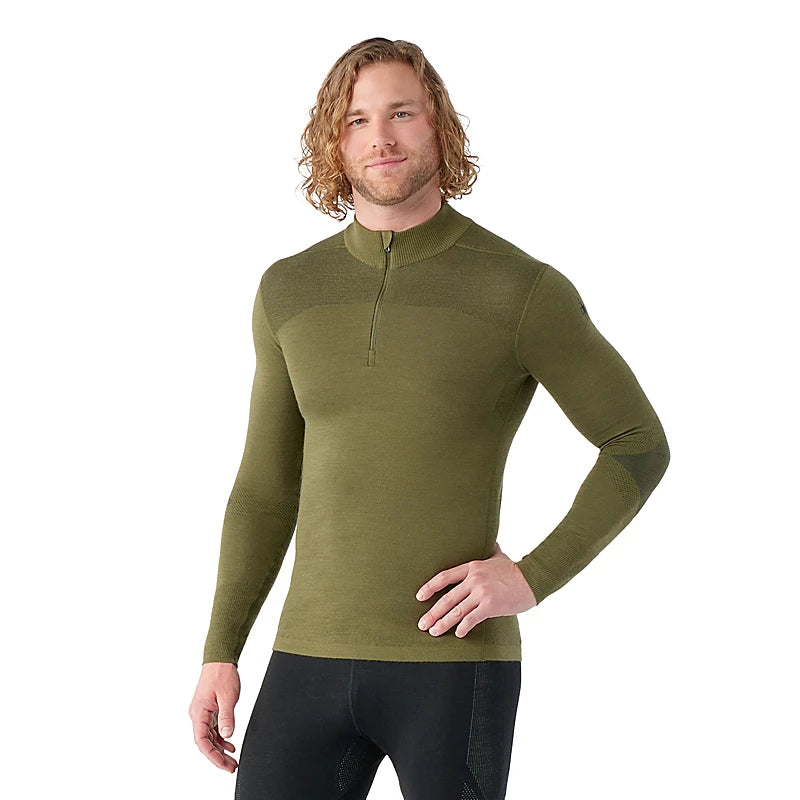 Men's Intraknit™ Thermal Merino Wool Base Layer 1/4 Zip Top - K18 Winter Moss Color - Warm Winter Underwear for Skiing, Hiking & Outdoor Activities