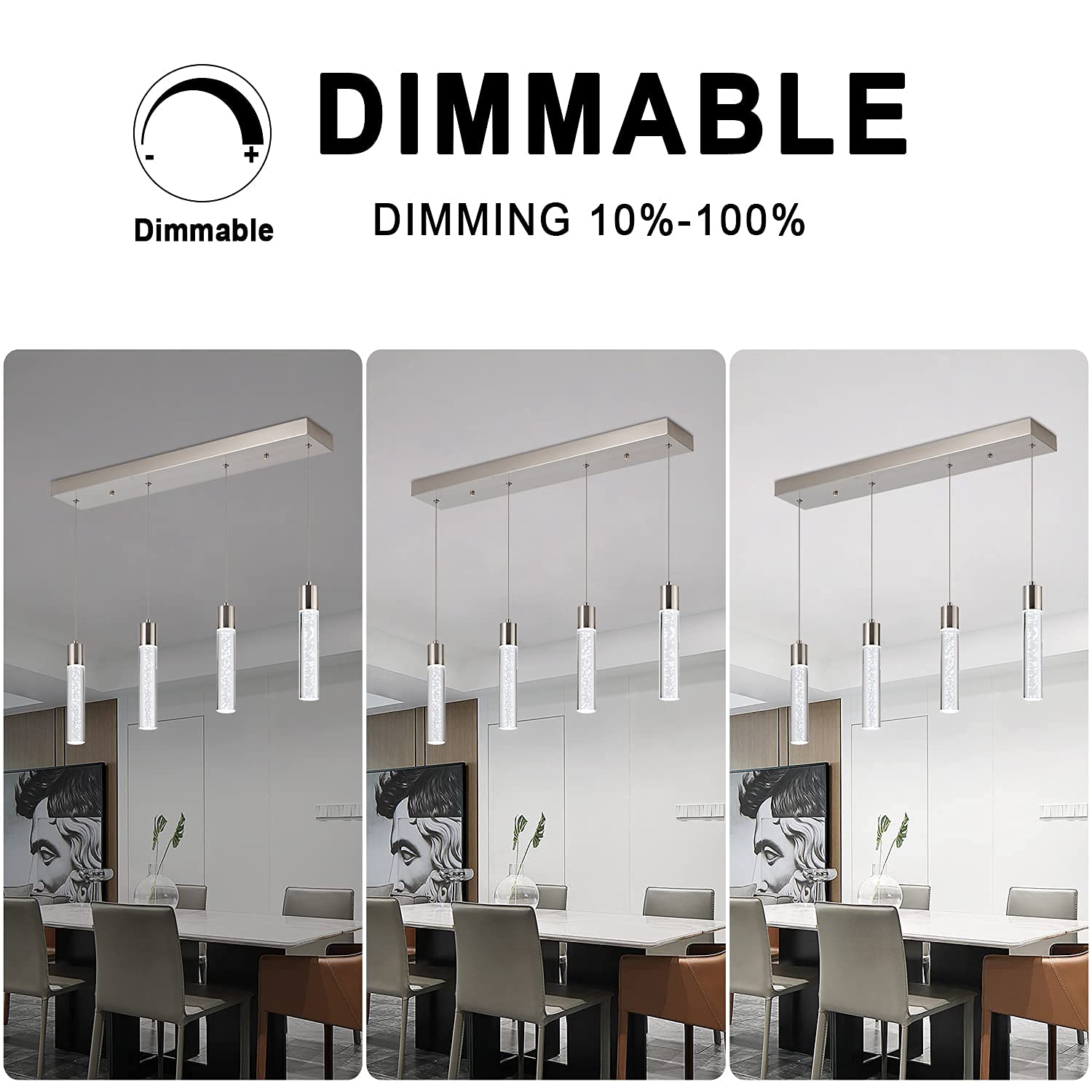 Modern 4-Light LED Pendant Lighting Fixture for Kitchen Island - 32W Crystal Bubble Chandelier with 6000K Daylight - Premium Hanging Ceiling Light for Dining Room, Bar Counter, and Home Decor