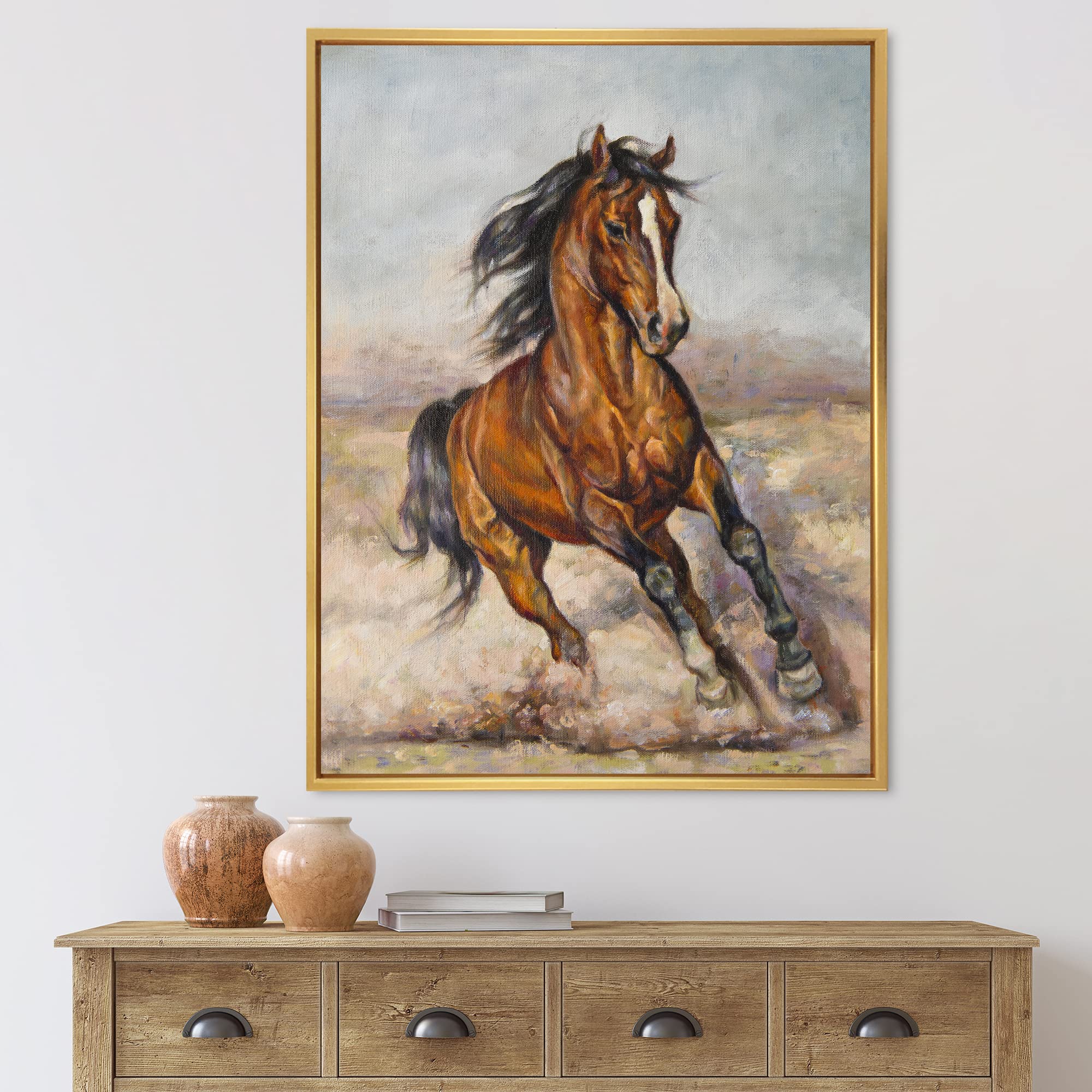 DesignQ Horse Racing Painting - Farmhouse Framed Canvas Wall Art Print for Living Room, Bedroom & Office Decor