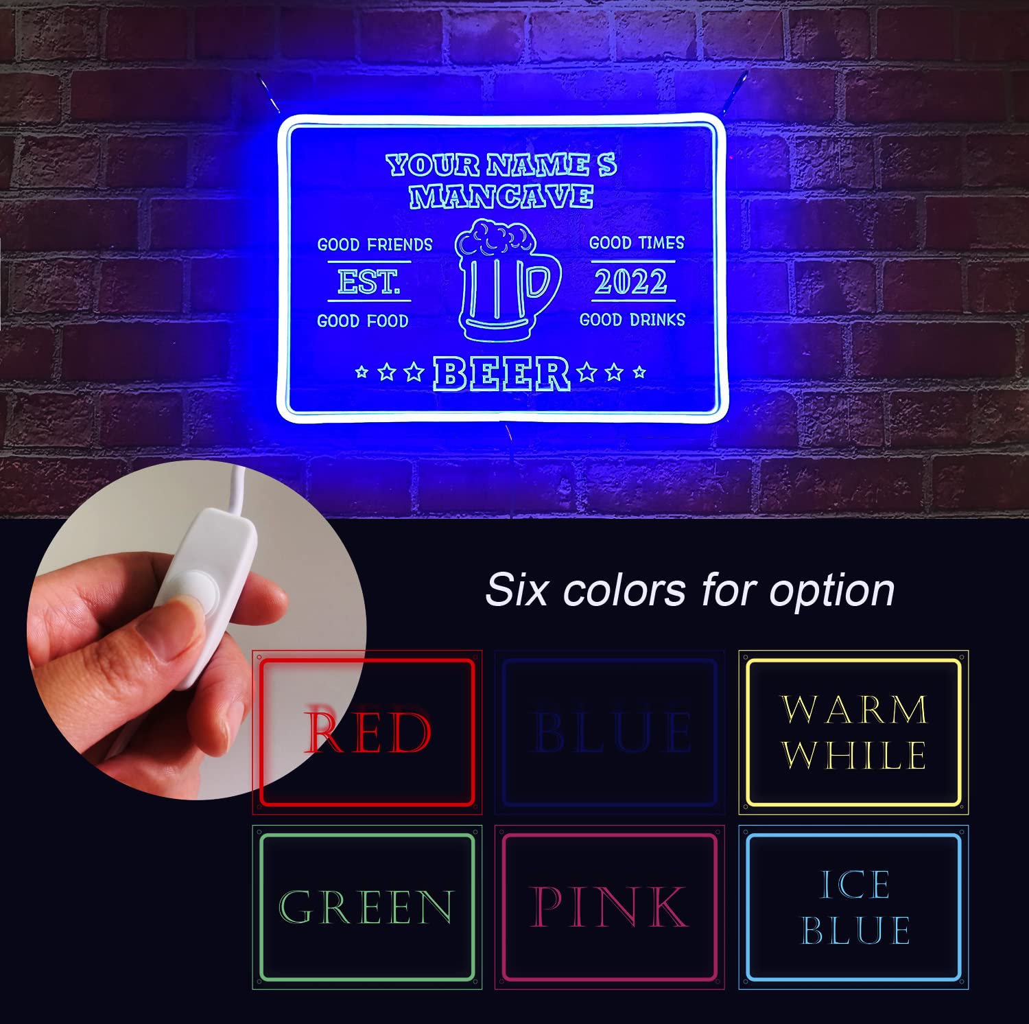 Custom Neon Bar Sign - Personalized LED Home Bar Sign for Man Cave & Pub Decor - 13.8