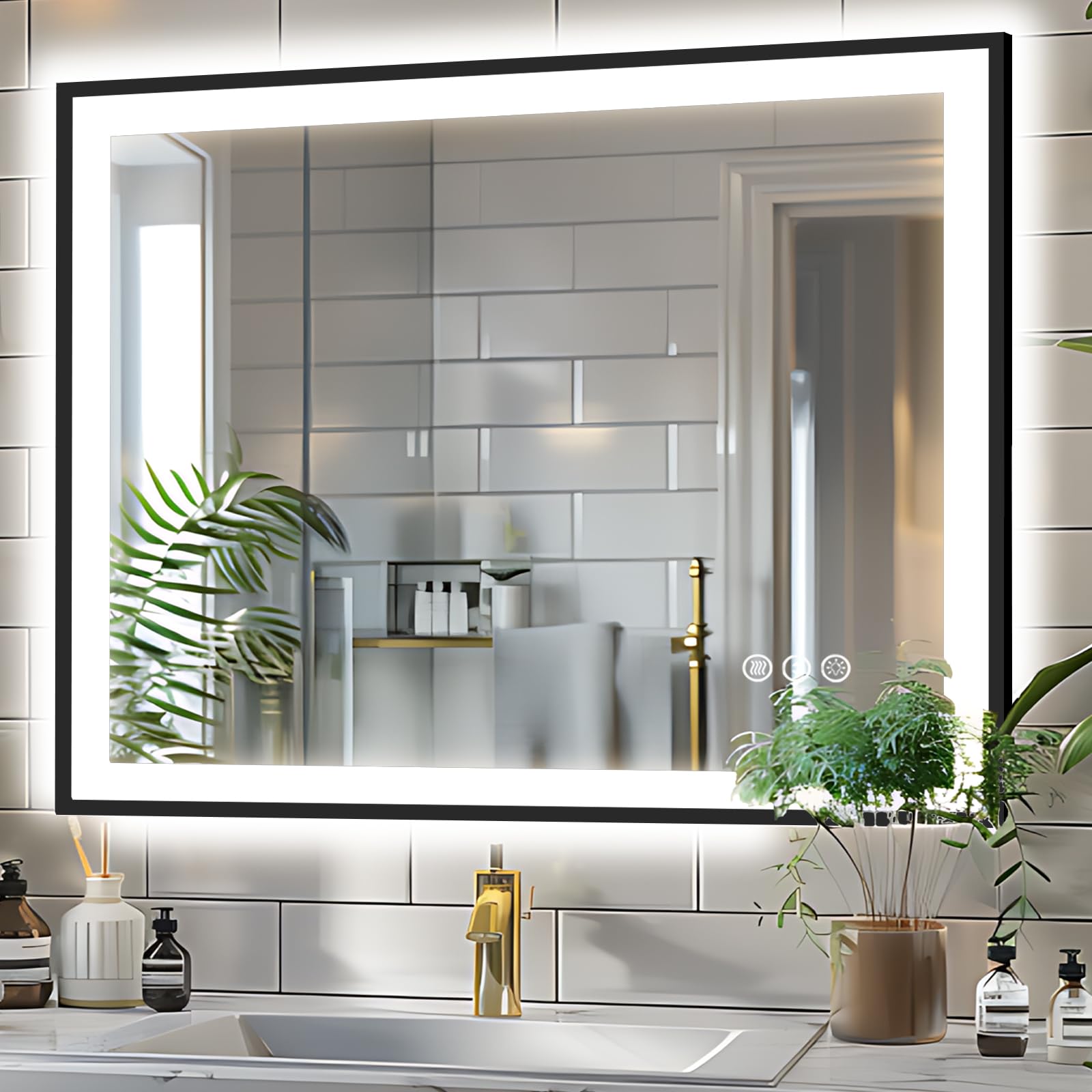 40x36 Inch LED Bathroom Mirror with Black Trim - Backlit & Front Lit Vanity Mirror, 3 Color Temperatures, Stepless Dimming CRI90+, Anti-Fog, Shatterproof, Waterproof, Smart Touch Control (Horizontal/Vertical Mounting) - Perfect for Modern Bathrooms, Bedroom Vanities and Makeup Studios