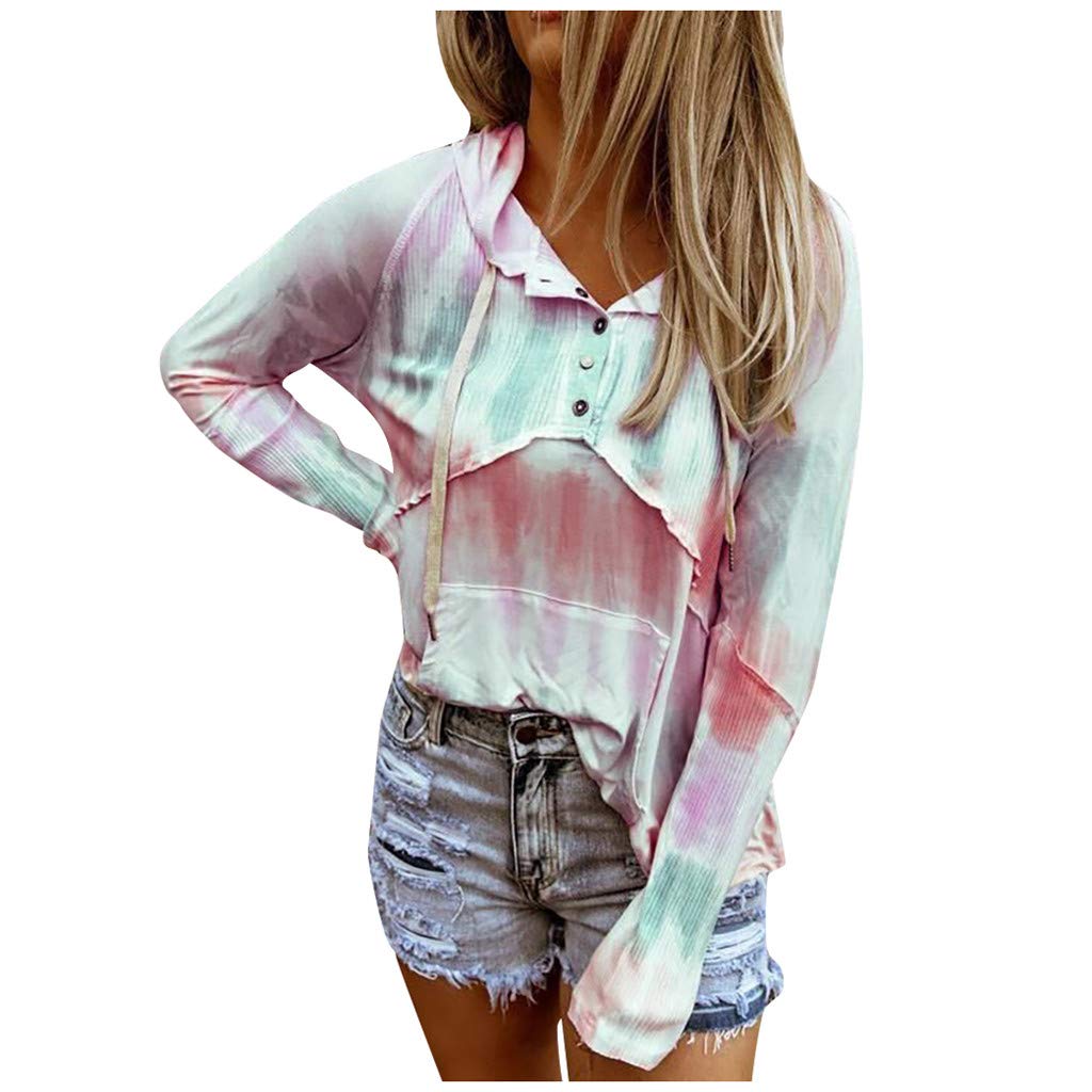 Women's Tie-Dye Print Patchwork Hoodie - Long Sleeve Button Up Blouse & Stylish Tops for Casual Wear | Perfect for Streetwear, Fall Fashion & Layering Outfits